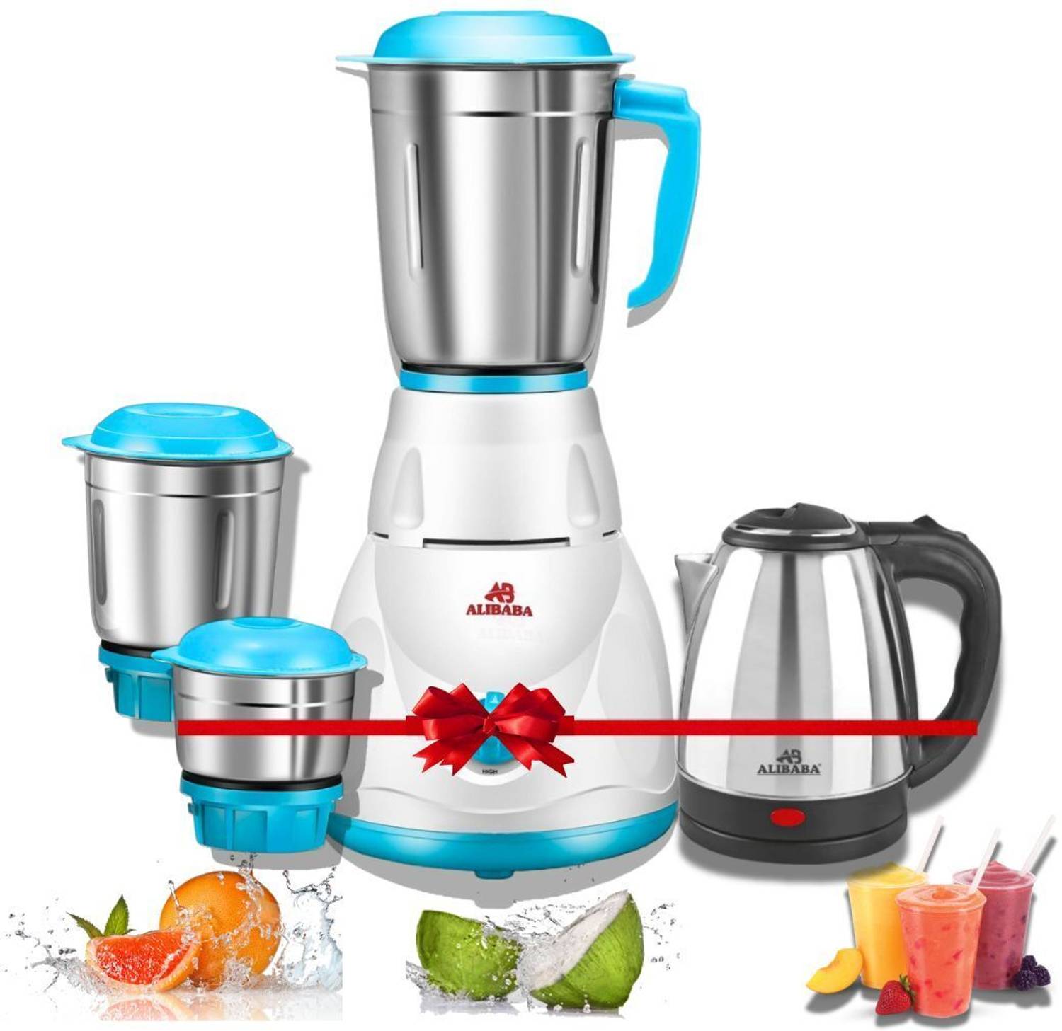 Alibaba Starlet Super Combo Pearl Electric Kettle (2L, Silver) & 550 W Mixer Grinder