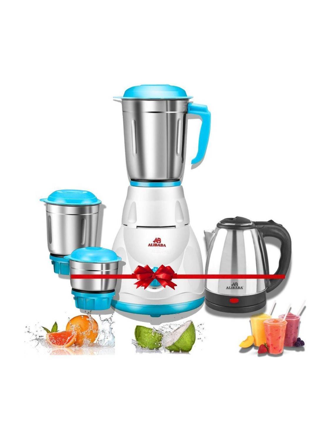 Alibaba Starlet Super Combo Pearl Electric Kettle (2L, Silver) & 550 W Mixer Grinder