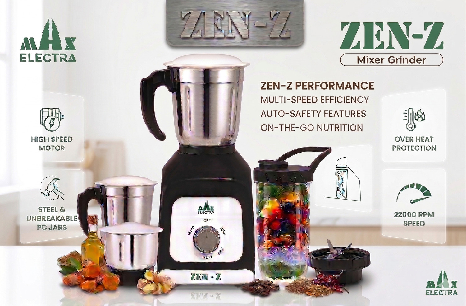 Image of MAX ELECTRA ZEN-Z43 500 W Juicer Mixer Grinder