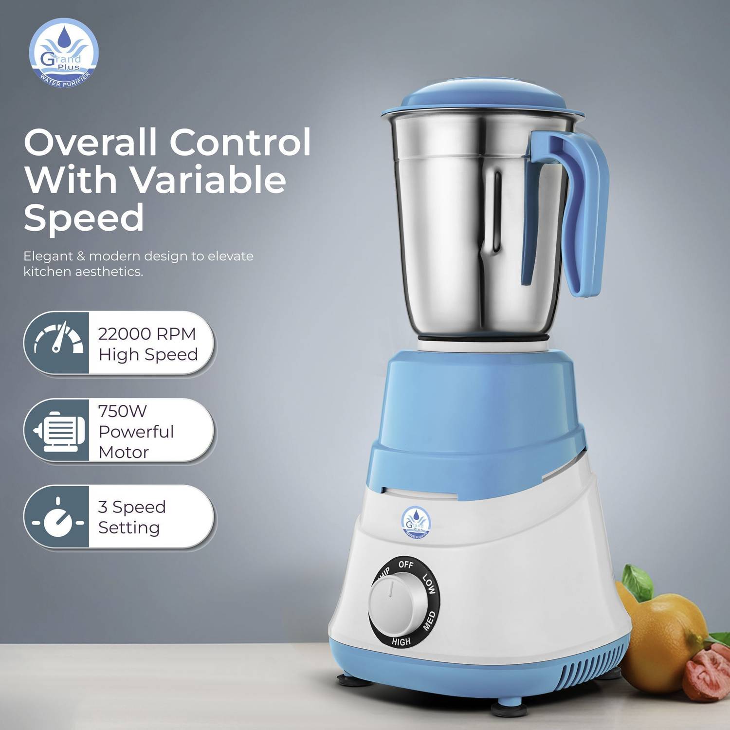 Grand Sky Blue 550W Mixer Grinder - Image 4