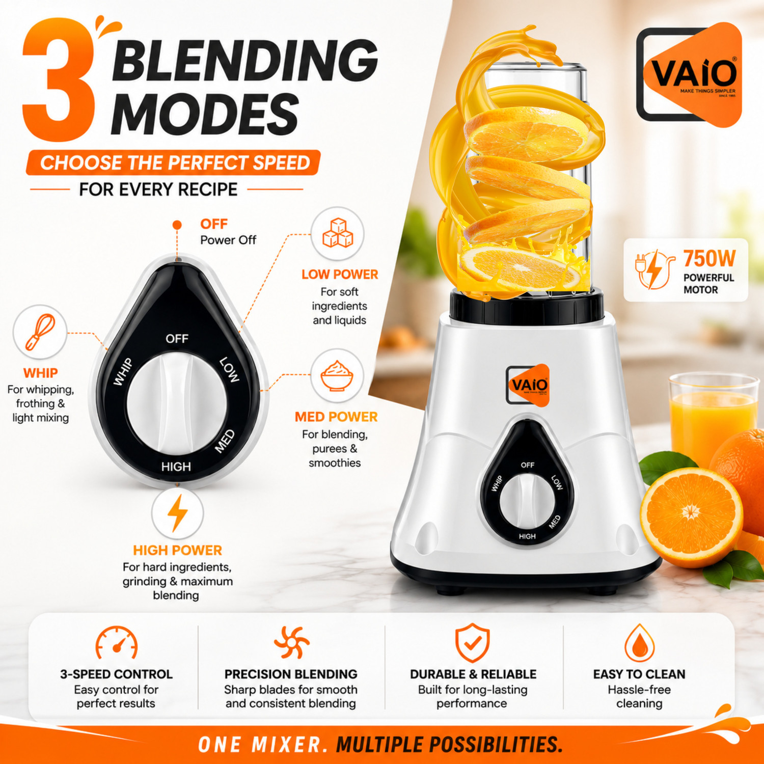 Image of Vaio Fusion Mixer Grinder Juicer 750 W Mixer Grinder