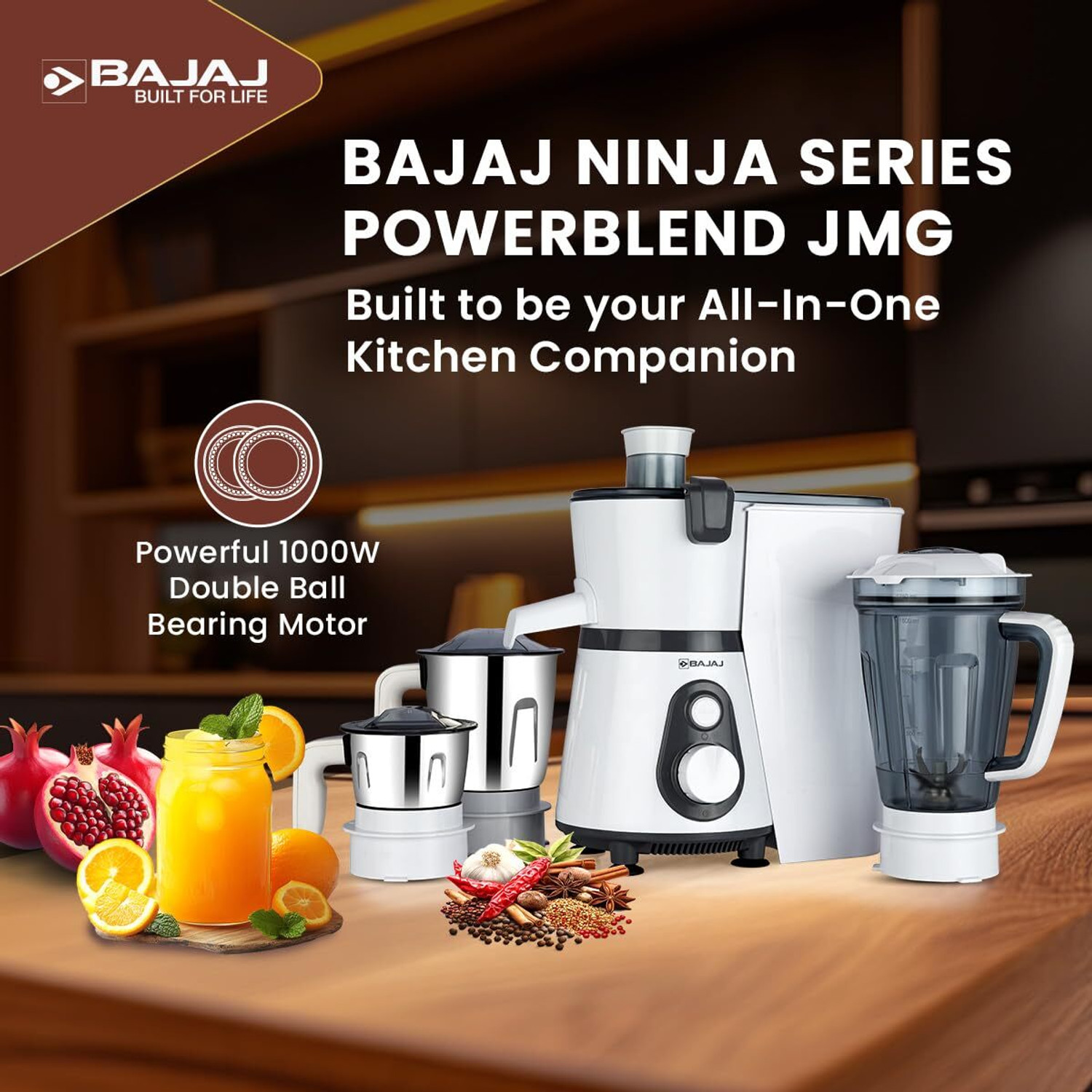 Image of BAJAJ PowerBlend 1000 W Juicer Mixer Grinder