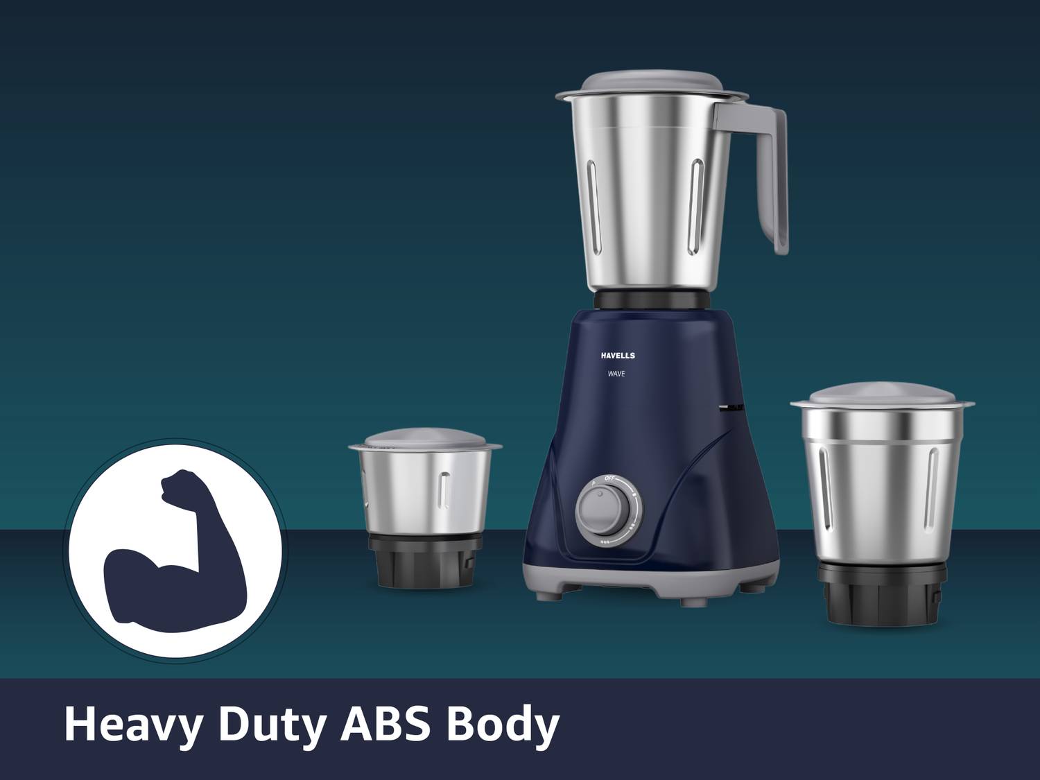 HAVELLS Wave 500 W Mixer Grinder Blue - Image 3