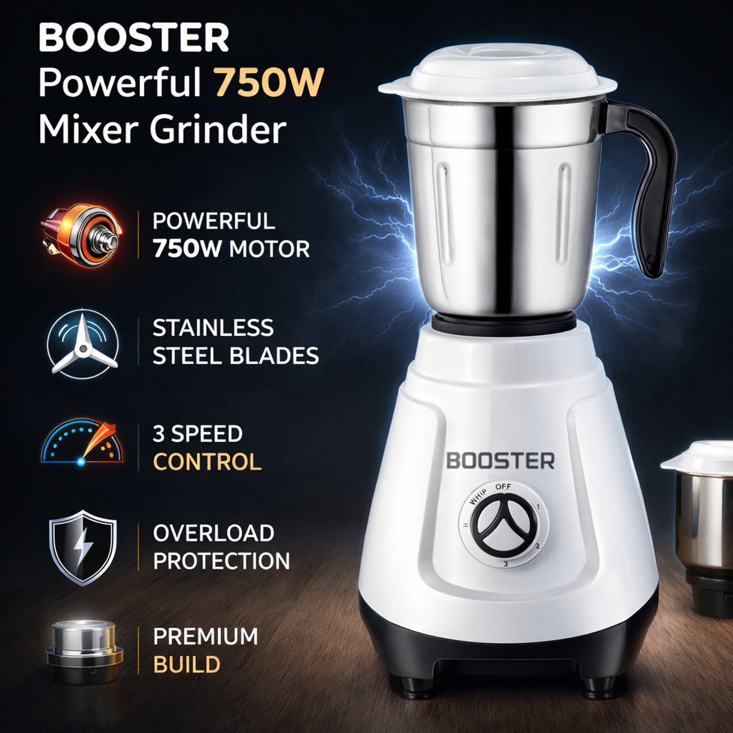 Image of BOOSTER Powerful Juicer Mixer Grinder 750 W Juicer Mixer Grinder