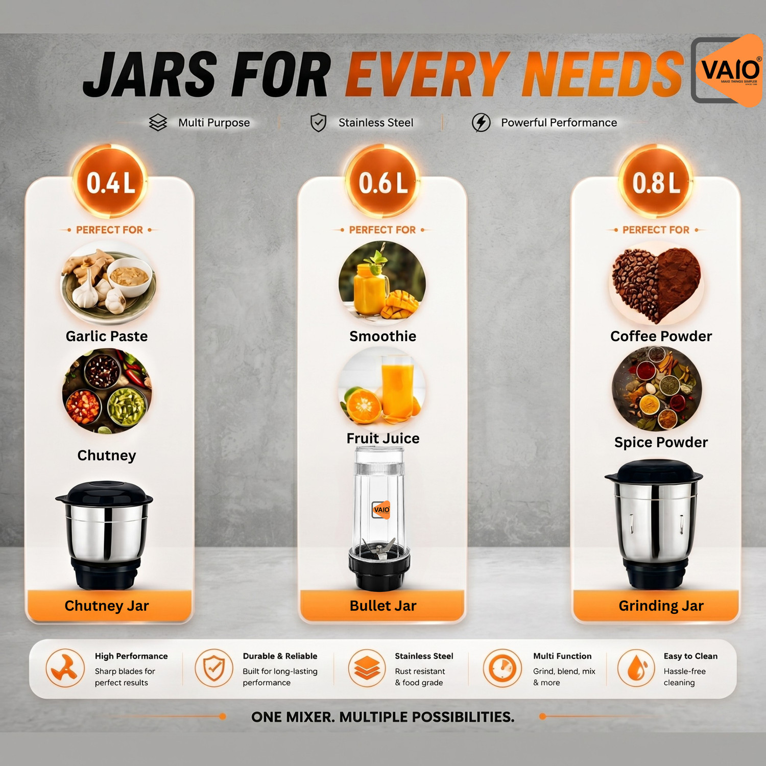 Image of Vaio Fusion Mixer Grinder Juicer 750 W Mixer Grinder