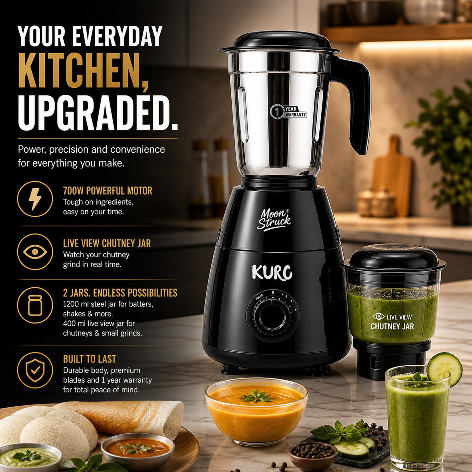 Image of Moonstruck Kuro 2 Jar Set 700 W Mixer Blender