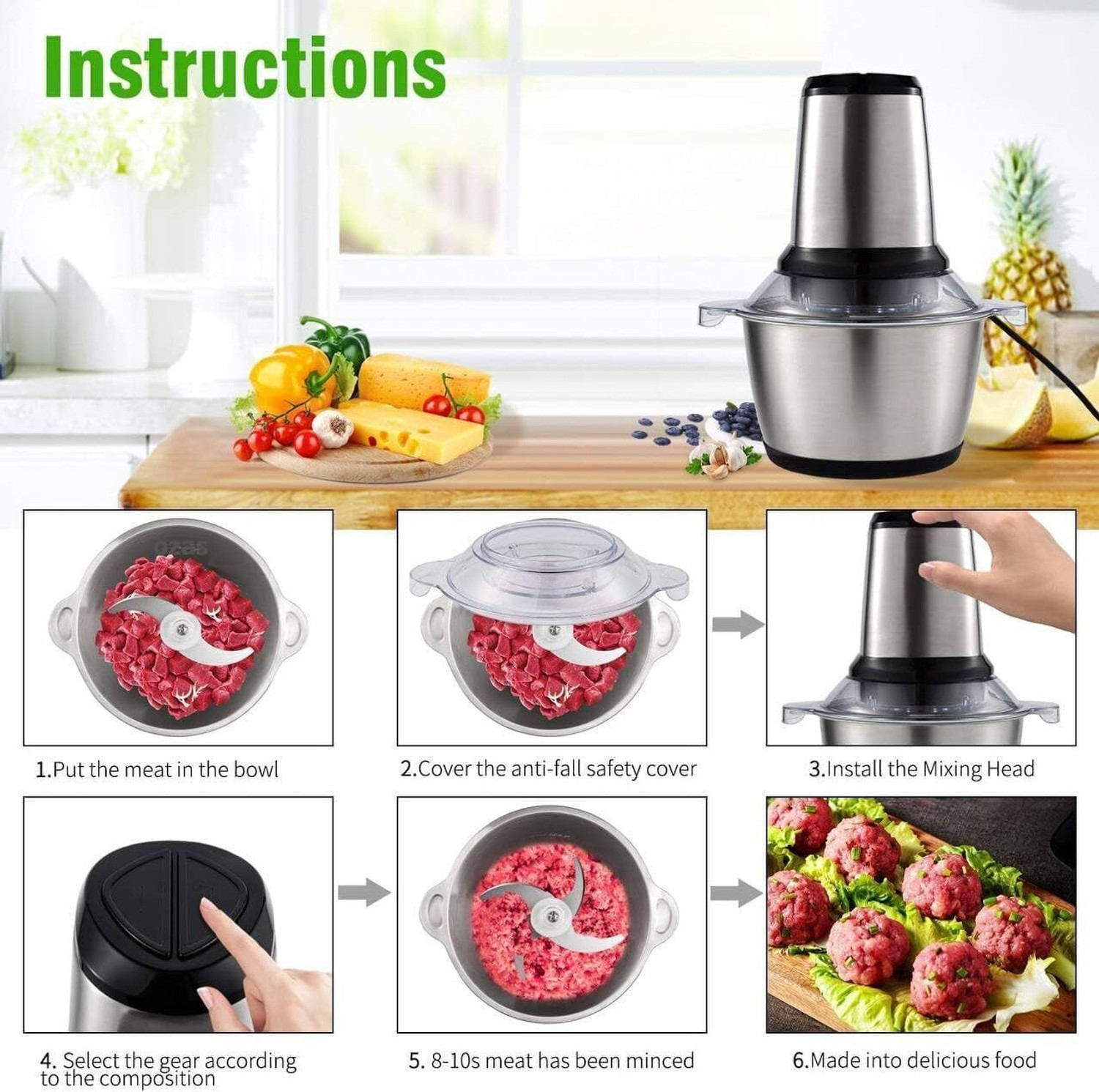 Image of Dwiza Enterprise Electric Meat Grinder 2L Food Processor for Meat Vegetables Fruits Nuts 700 W Juicer Mixer Grinder