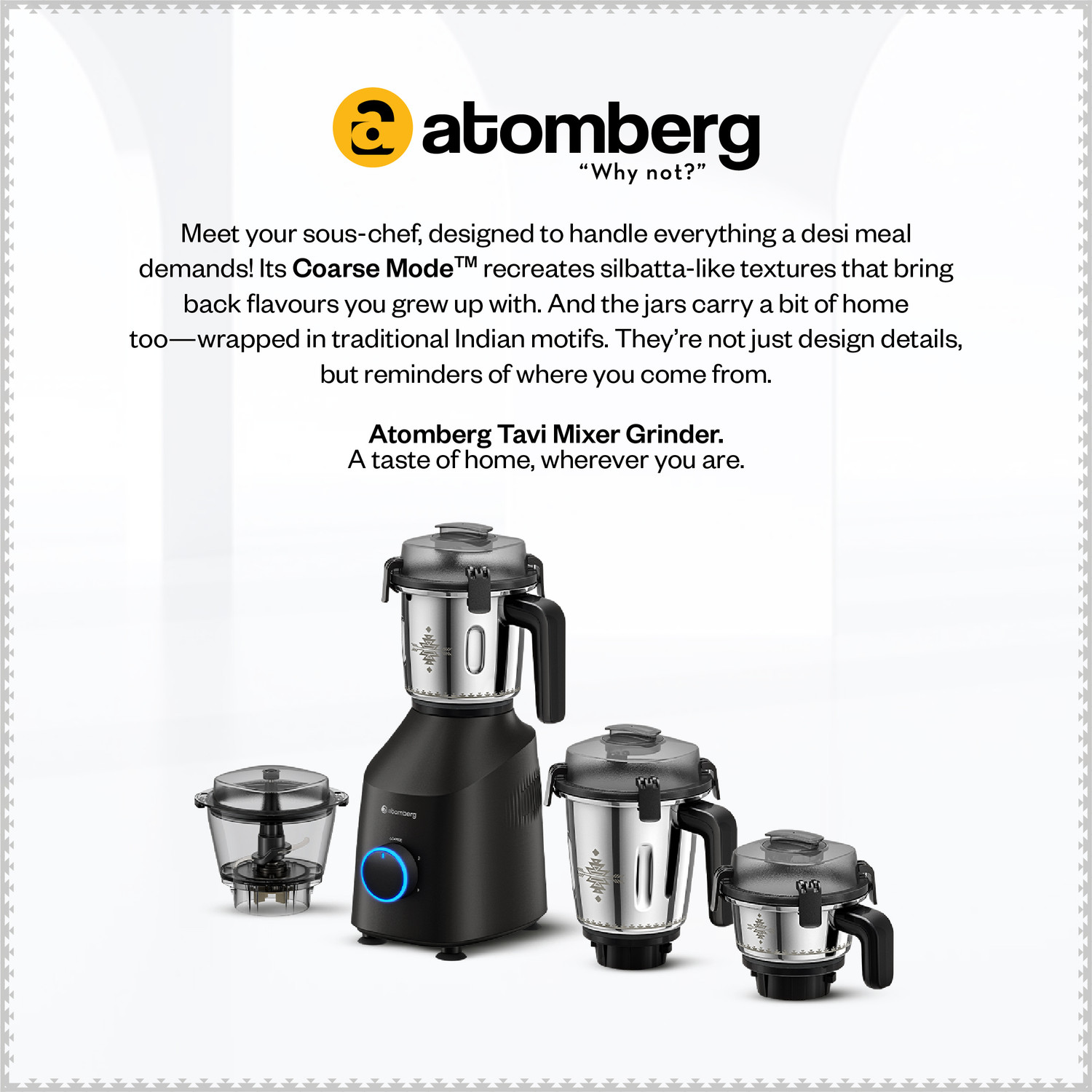 Image of Atomberg Tavi|110V Only for US & Canada|Unique Coarse Mode for Silbatta-like Texture| 650 W Juicer Mixer Grinder