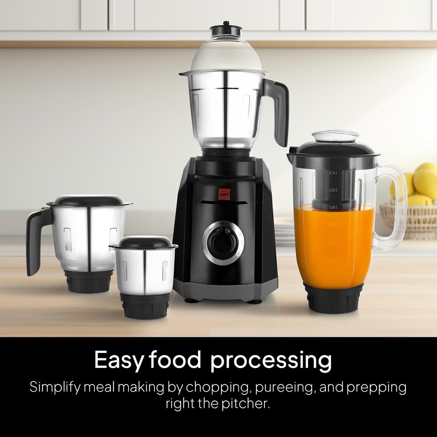 Image of cello Kitchenette Collection Armour Pro | 3X Speed Control | Stainless Steel Blade | 900 W Juicer Mixer Grinder
