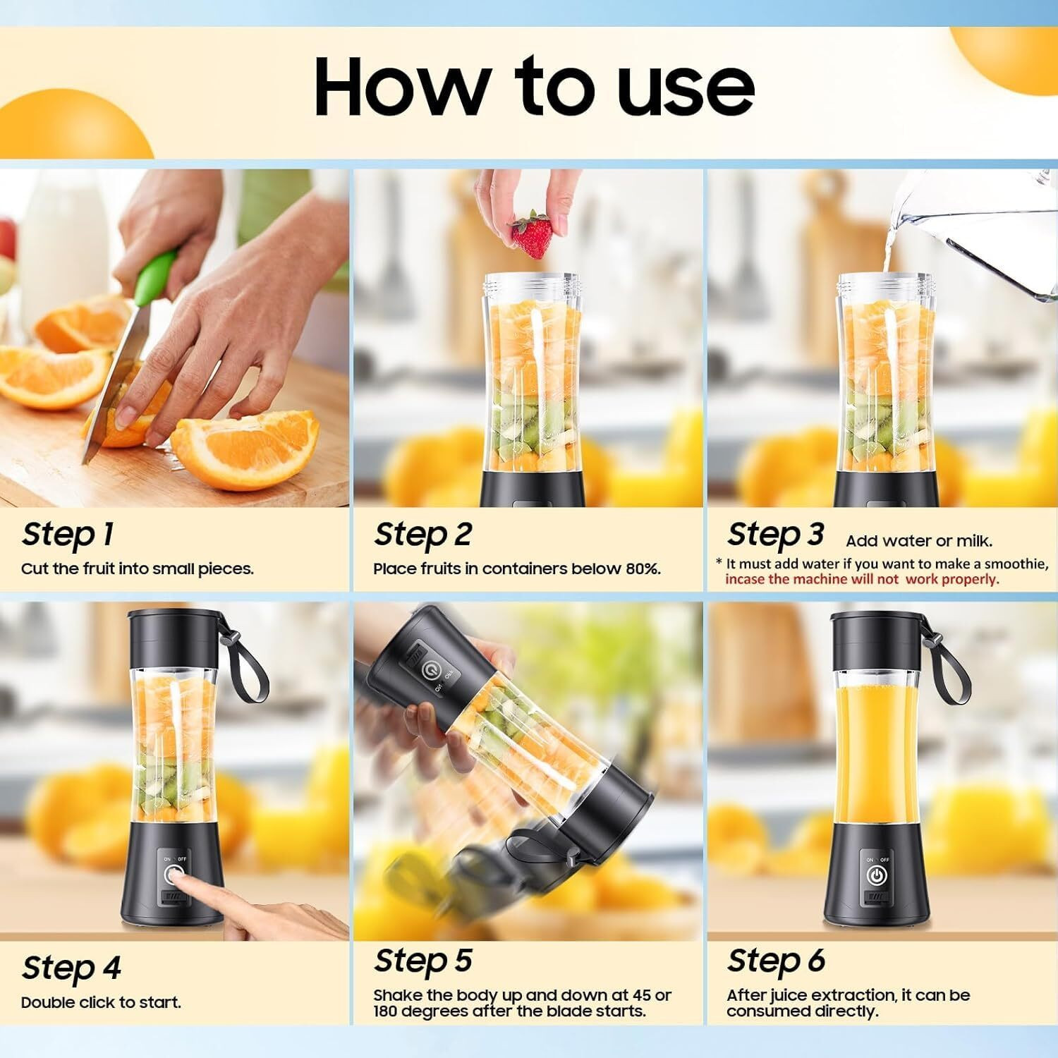 Image of Udghosh Creation 6-Blade Mini Mixer Machine for Smoothies, Shakes & Juice | USB Rechargeable 220 W Juicer