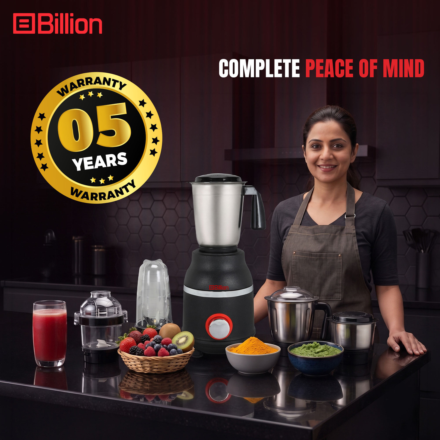 Image of Billion 3 Jars + Storage Box + Nutri & Sipper Jars with Coarse mode 500 W Juicer Mixer Grinder