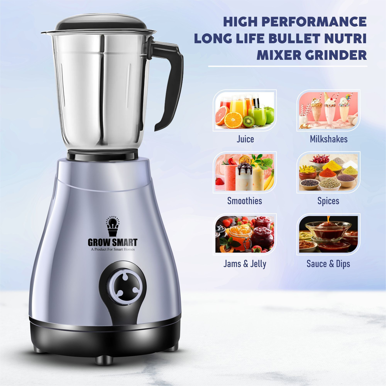 Image of Growsmart Ellen Powerful 750 Juicer Mixer Grinder (4 Jars, Grey & Black)