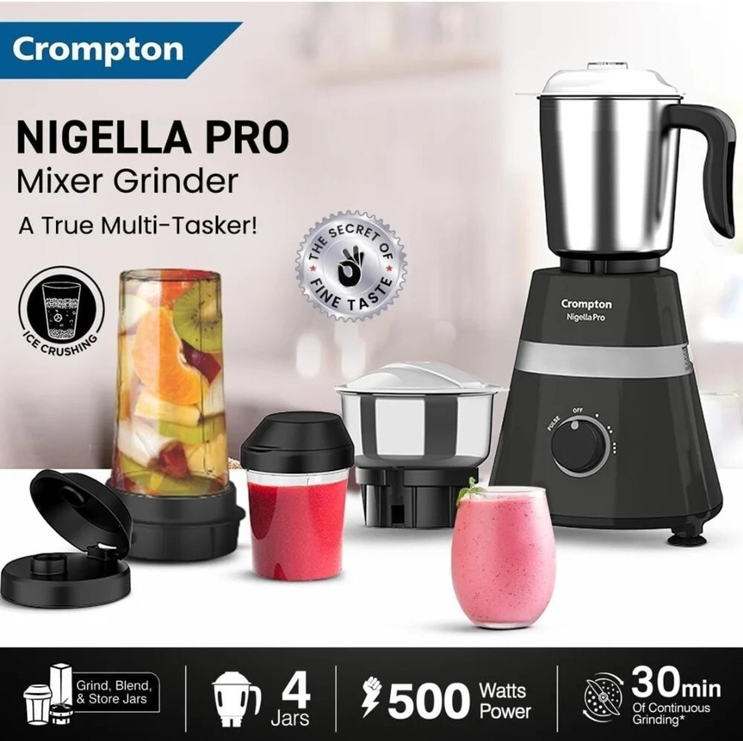 Image of Crompton LIFE ACTIVE SERIES NIGELLA PRO 500 W Mixer Grinder