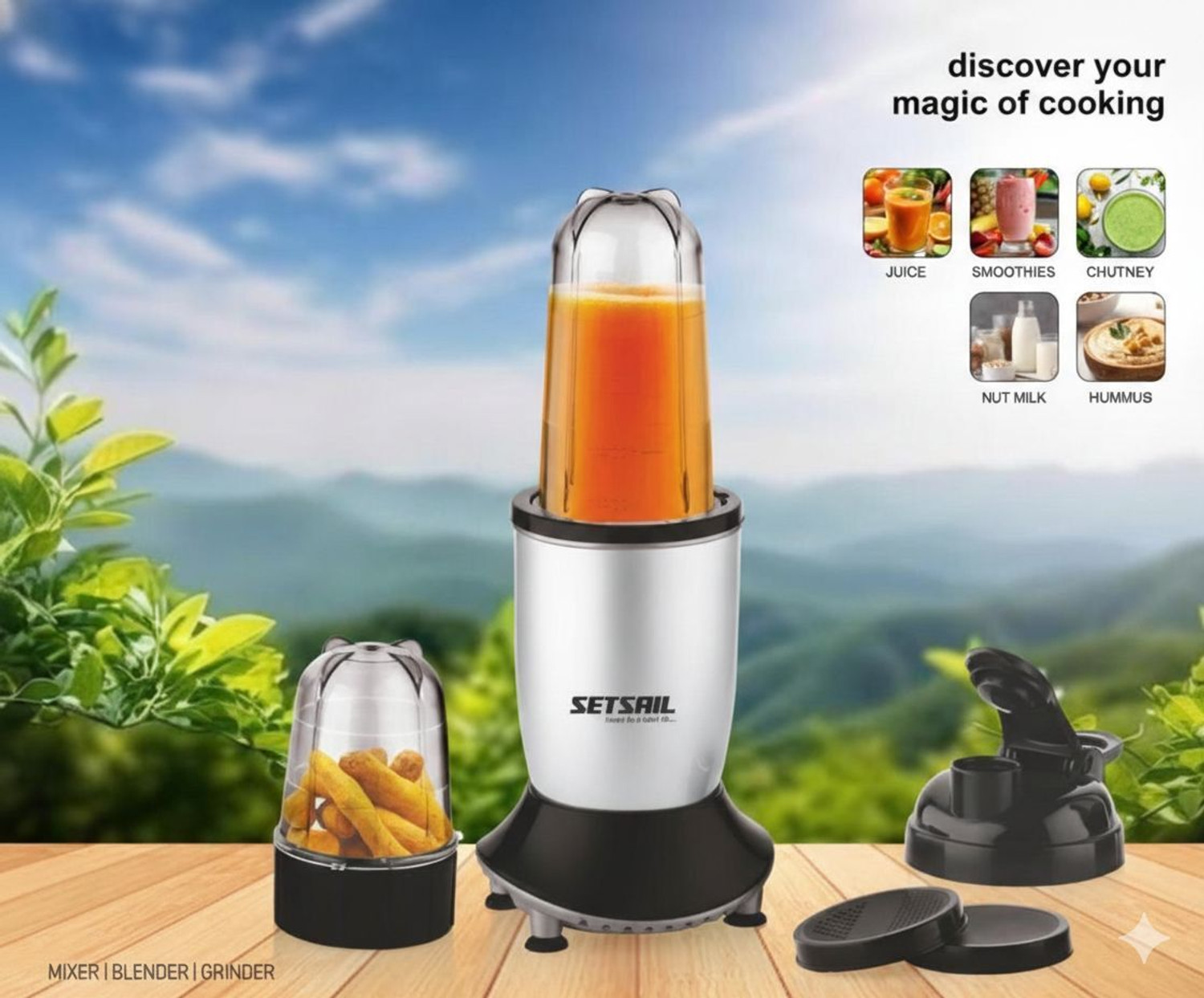 Image of Setsail Juicer & Grinder with 2 Unbreakable Jars | Stainless Steel Blades 550 W Juicer Mixer Grinder