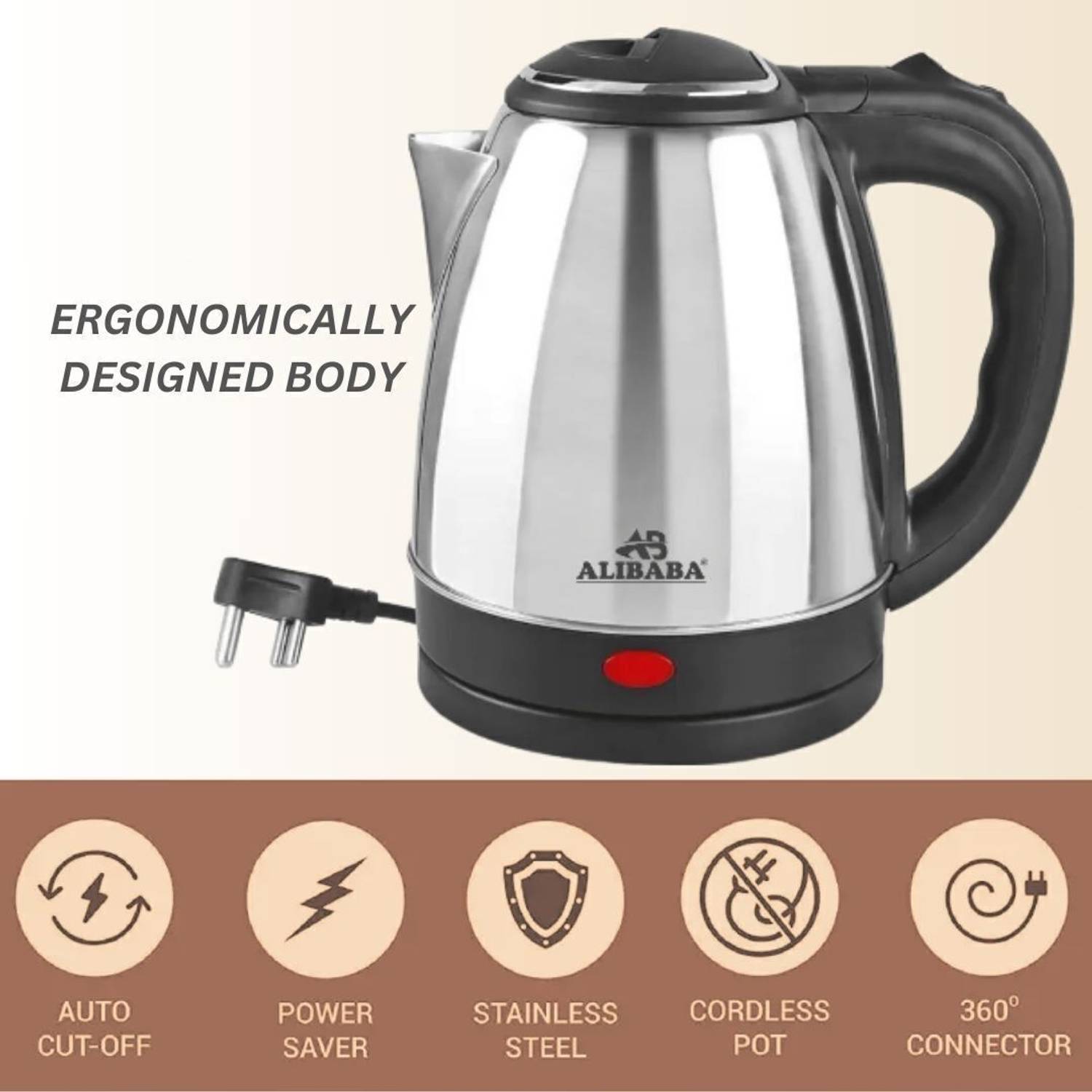 Alibaba Pearl Electric Kettle (2L, Silver) & 550W Mixer Grinder - Image 5