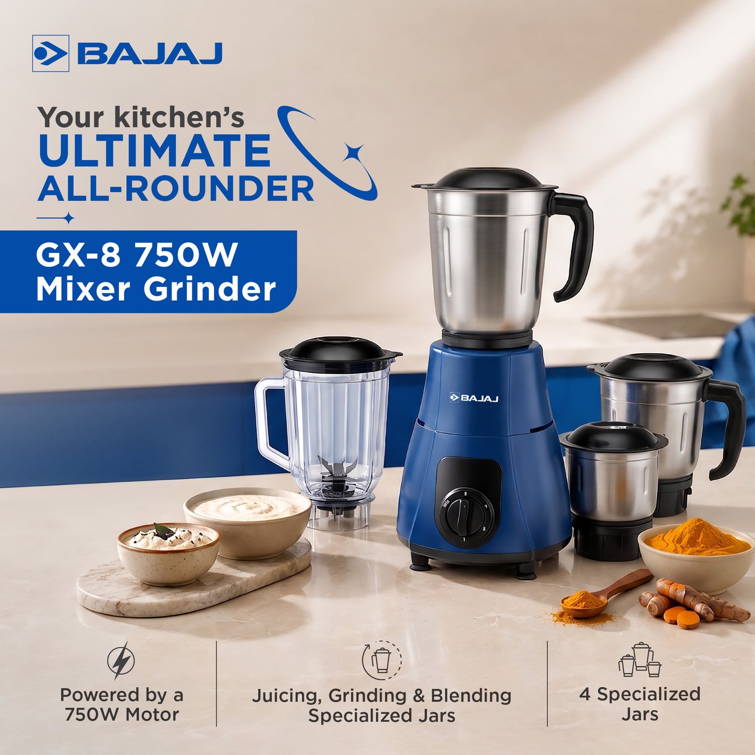 Image of BAJAJ GX-8 750 W Mixer Grinder