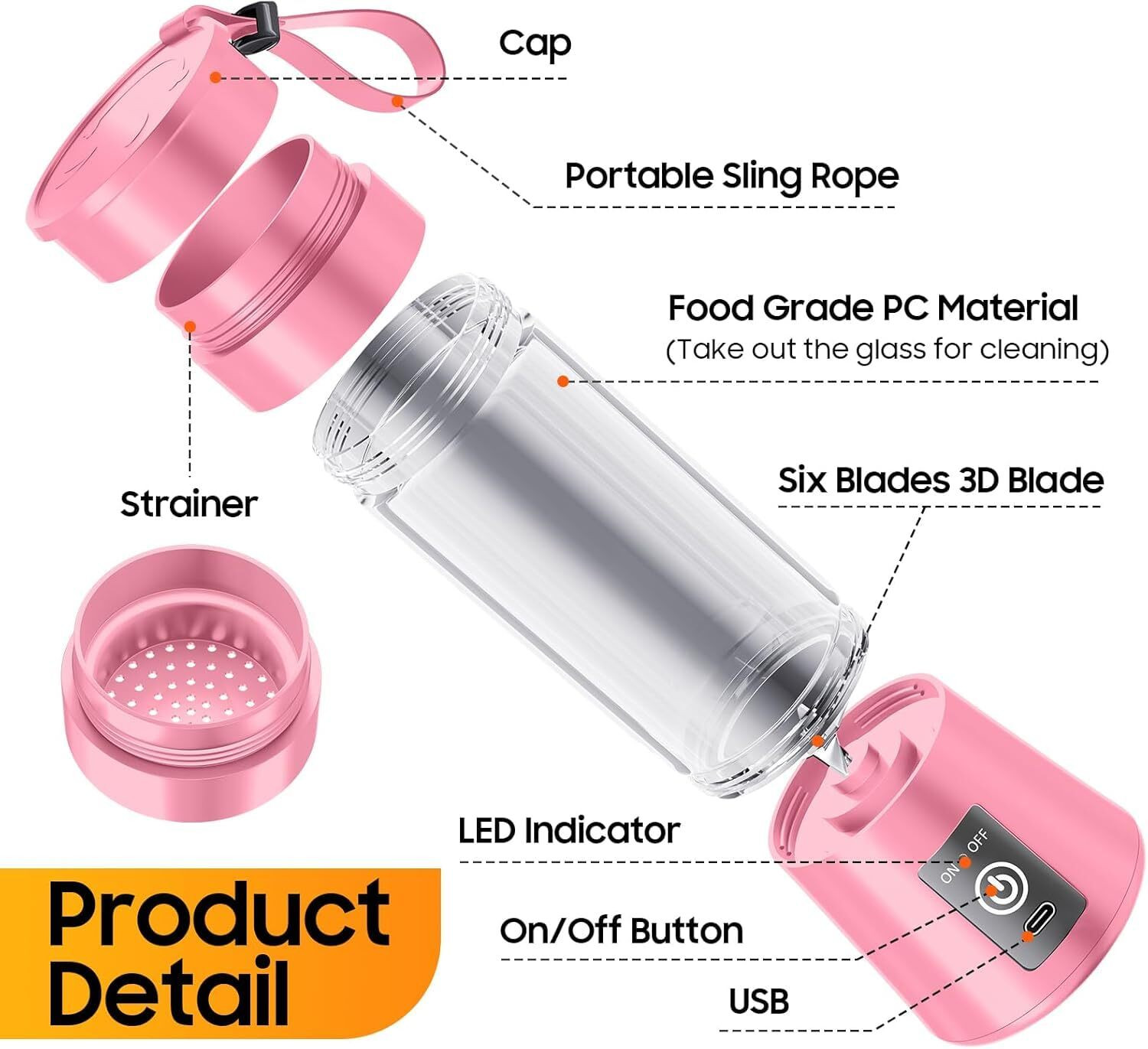 Image of Udghosh Creation Mini Mixer Machine for Smoothies, Shakes & Juice | USB Rechargeable 220 W Juicer