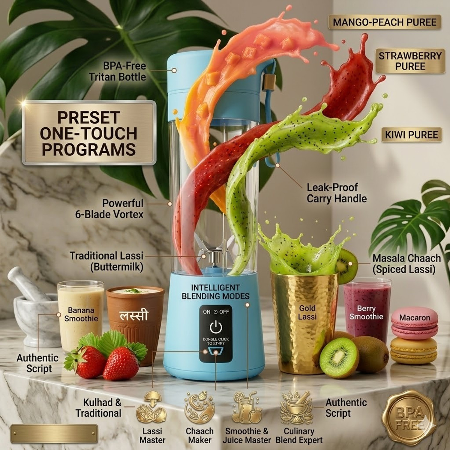 Image of VINTRIX BLEND-380ML-USB-6B-SHAKE-SMOOTHIE-COFFEE-MAKER-PRO 150 W Juicer Mixer Grinder