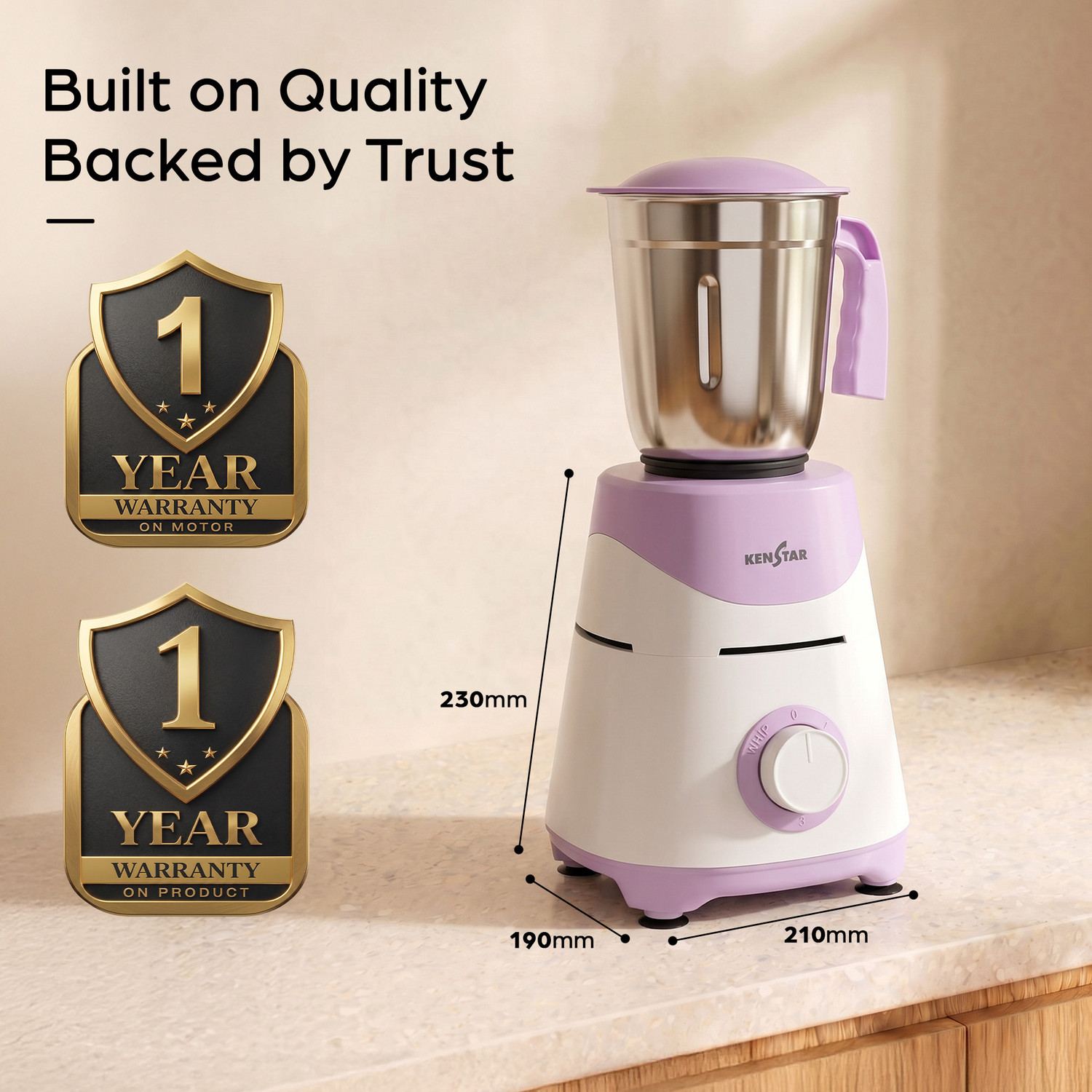 Image of Kenstar NEXORA with 3 Multipurpose Jars | (1.2 L, 0.8 L, 0.4 L) 500 W Mixer Grinder