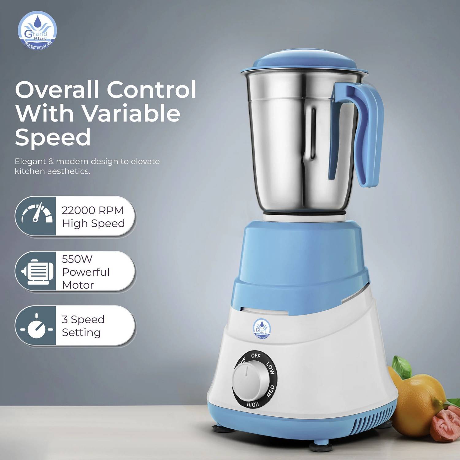 Grand Sky Blue 550W Mixer Grinder - Image 3