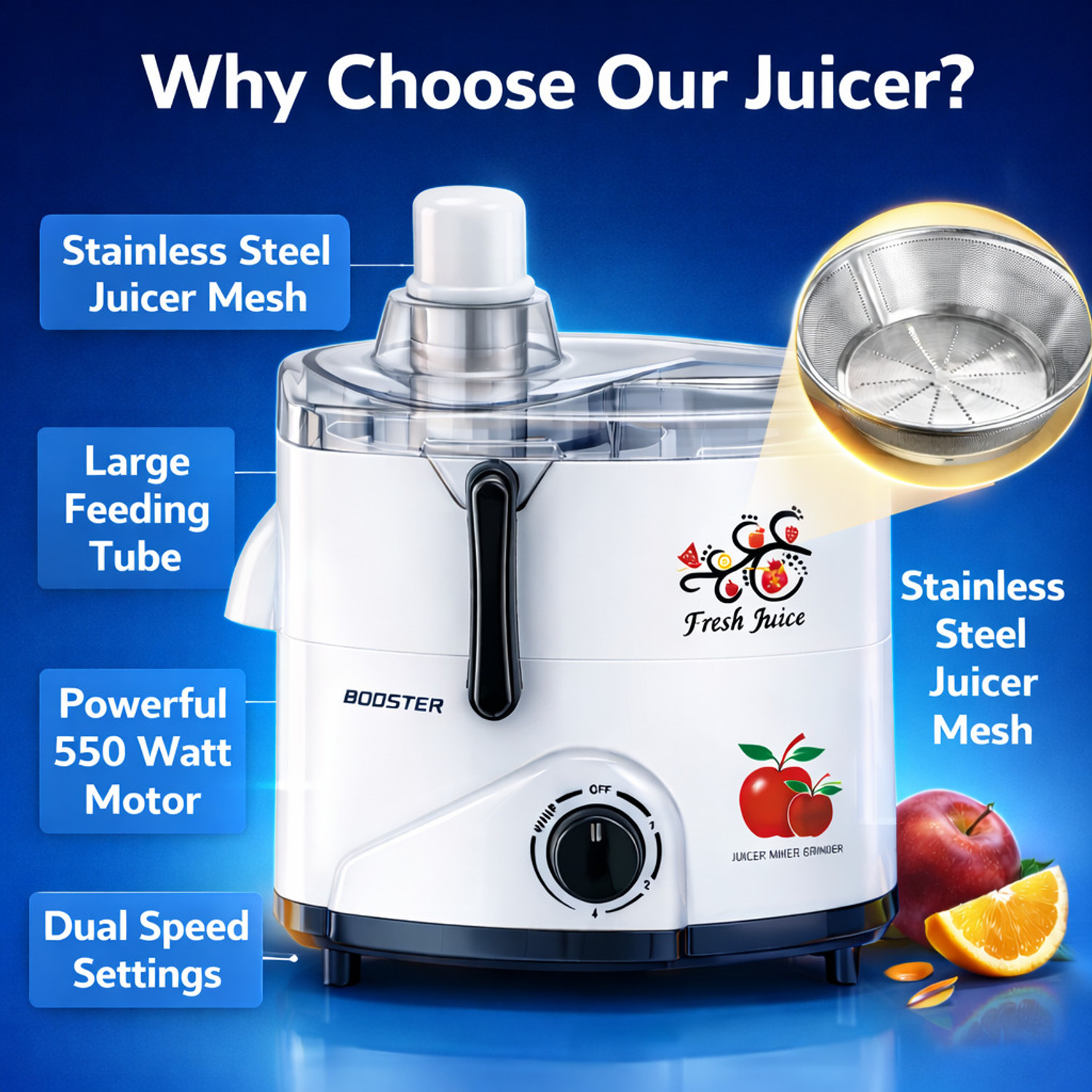 Image of BOOSTER Powerful Juicer 550 W Juicer Mixer Grinder