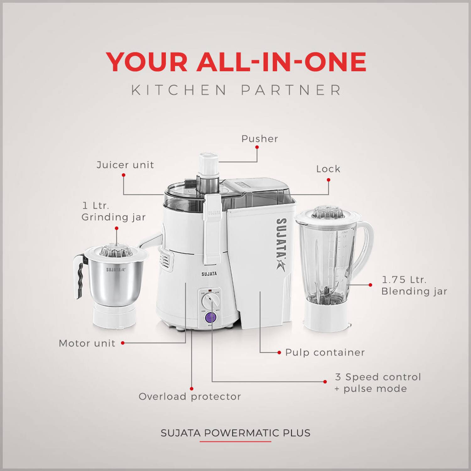SUJATA Juicer Mixer Grinder 900 W - Image 2