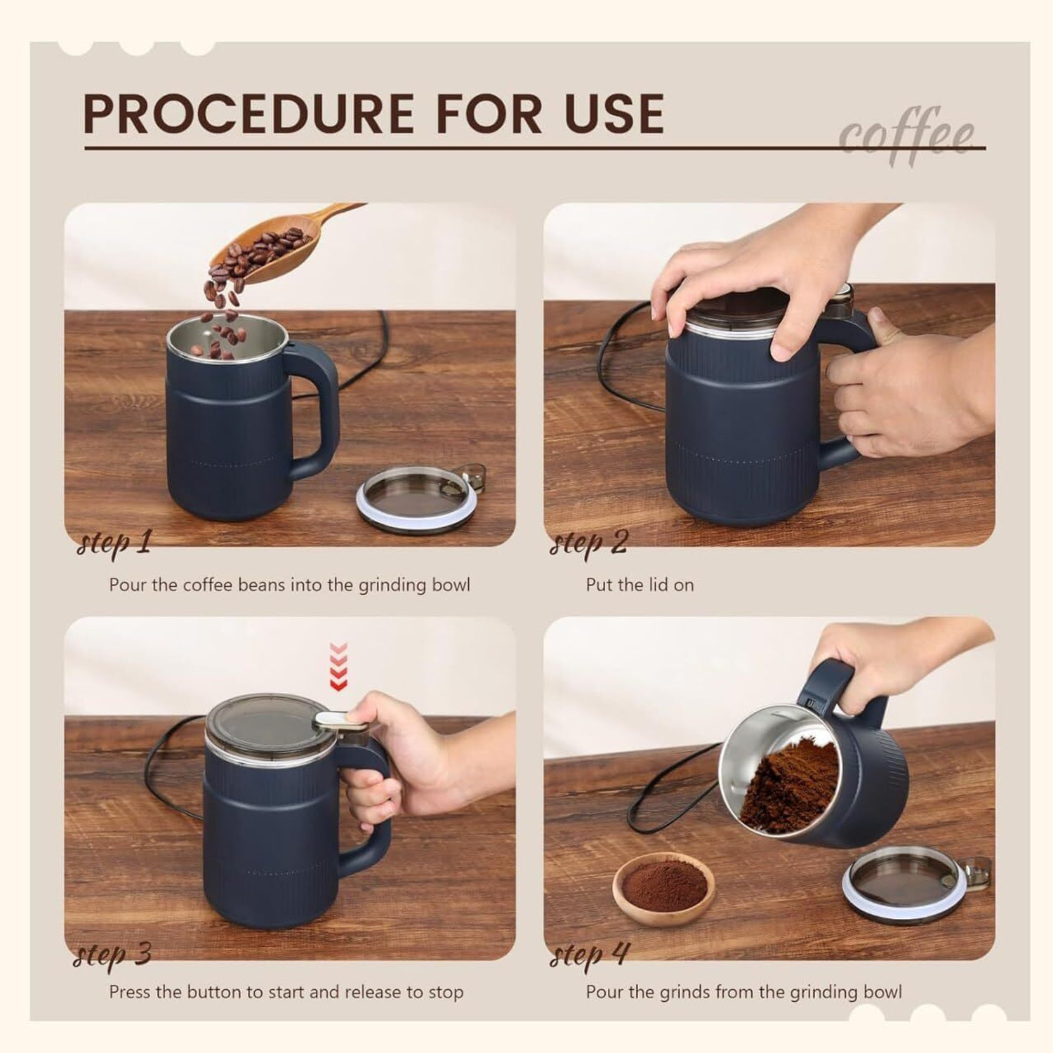Image of ticrox Electric Spice & Coffee Bean Grinder, 200W Stainless Steel Push Button Control 200 W Mixer Grinder