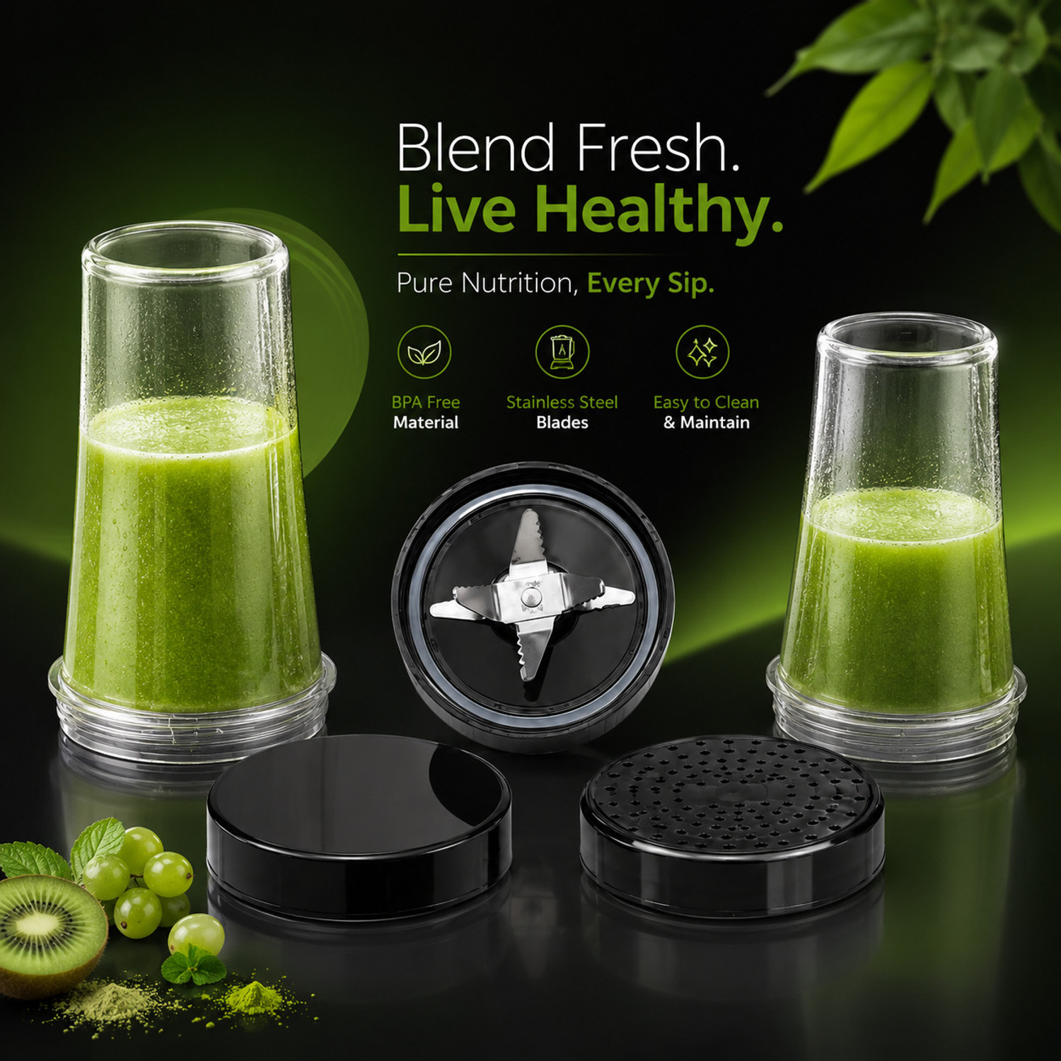 Image of Electrofox Black Nutri 2 Jar 750 W Juicer Mixer Grinder