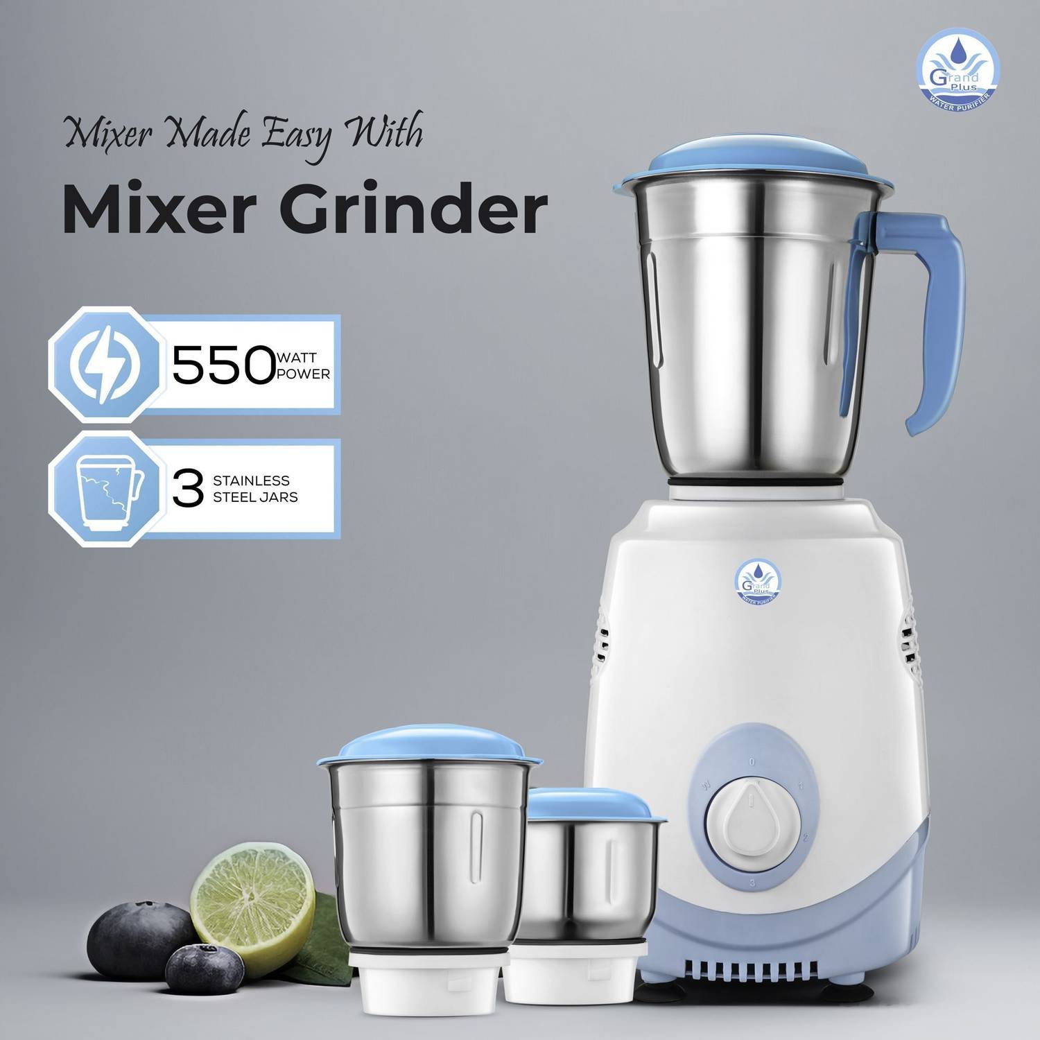 Grand plus Long 550 W Mixer Grinder White - Image 2