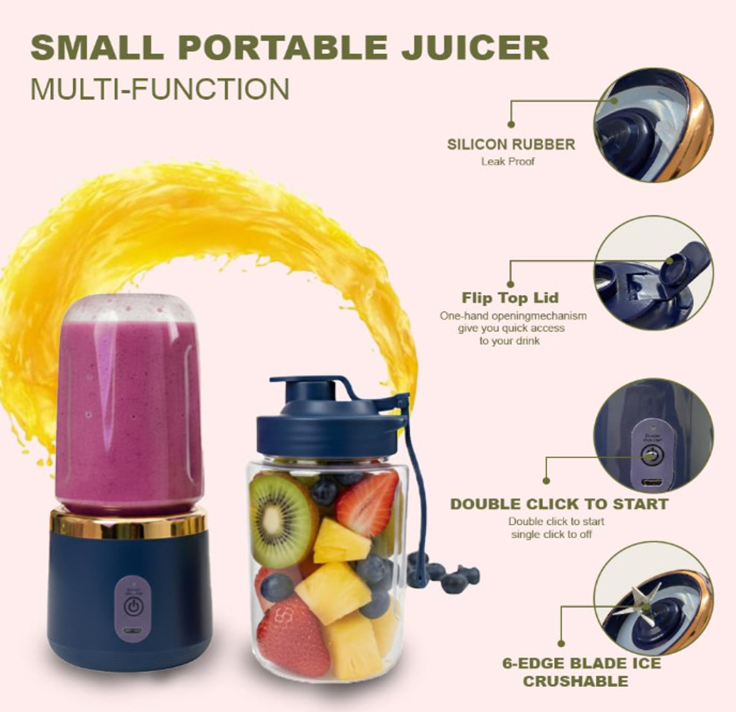 Image of Kaashvi enterprises Portable Mixer Jar Juicer USB Blender For Juice & Smoothies 40 W Juicer