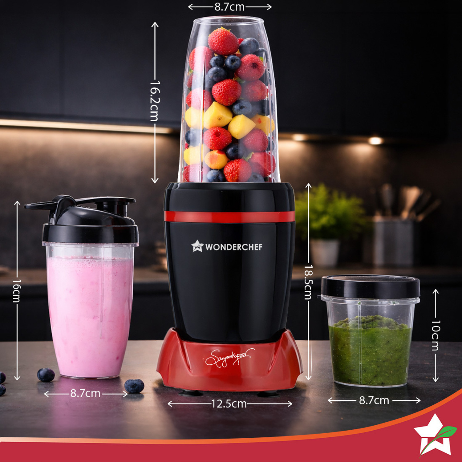 Image of WONDERCHEF Nutri-Blend Turbo 750 W Juicer Mixer Grinder