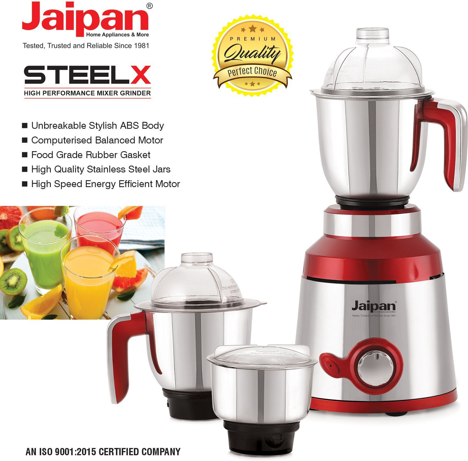 Image of Jaipan Steel X Mixer Grinder | Heavy Duty Motor | 1200 W Mixer Grinder