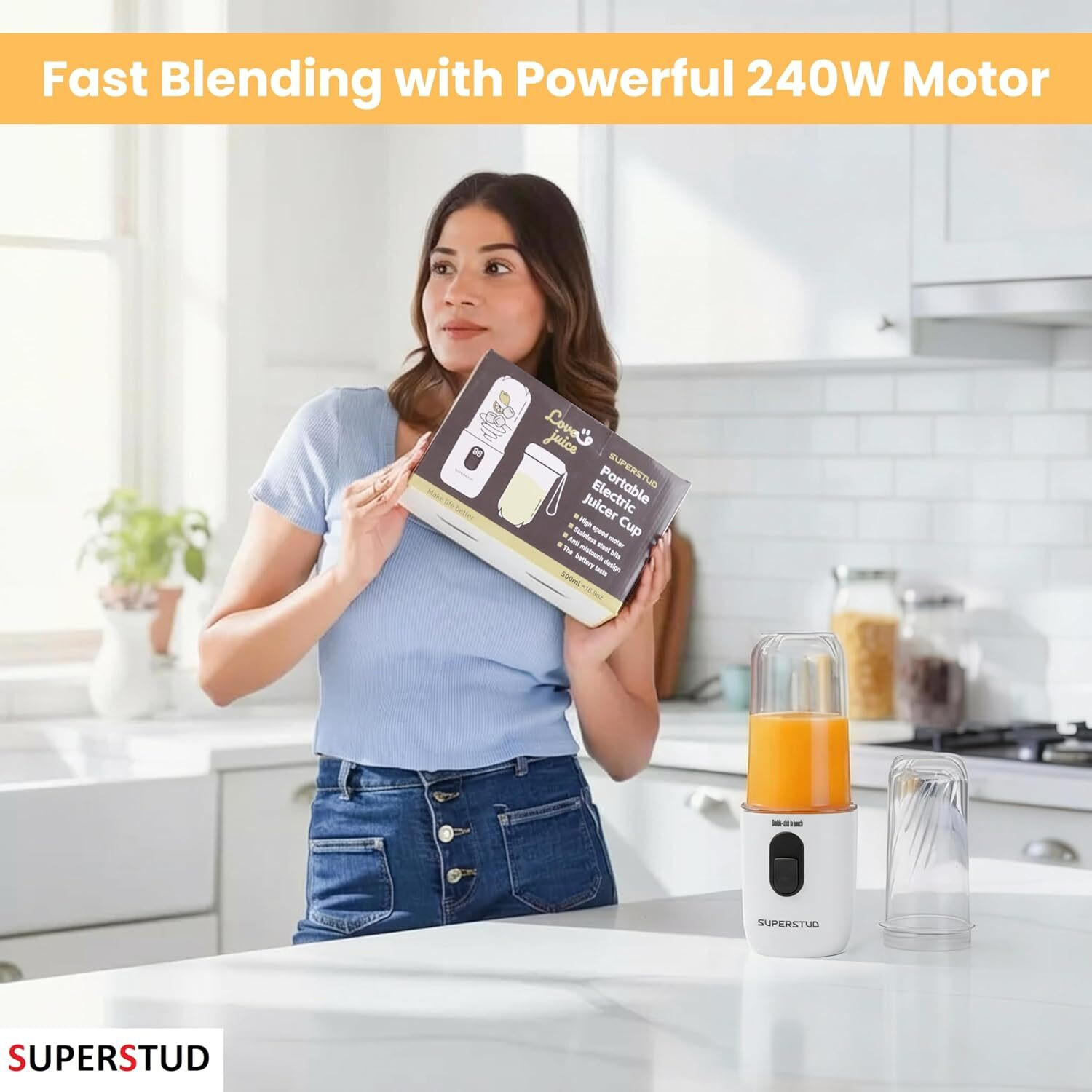 Image of SUPERSTUD 6 Blade Blender | 1800mAh Battery Type-C Charging Portable Juicer 230 W Juicer Mixer Grinder