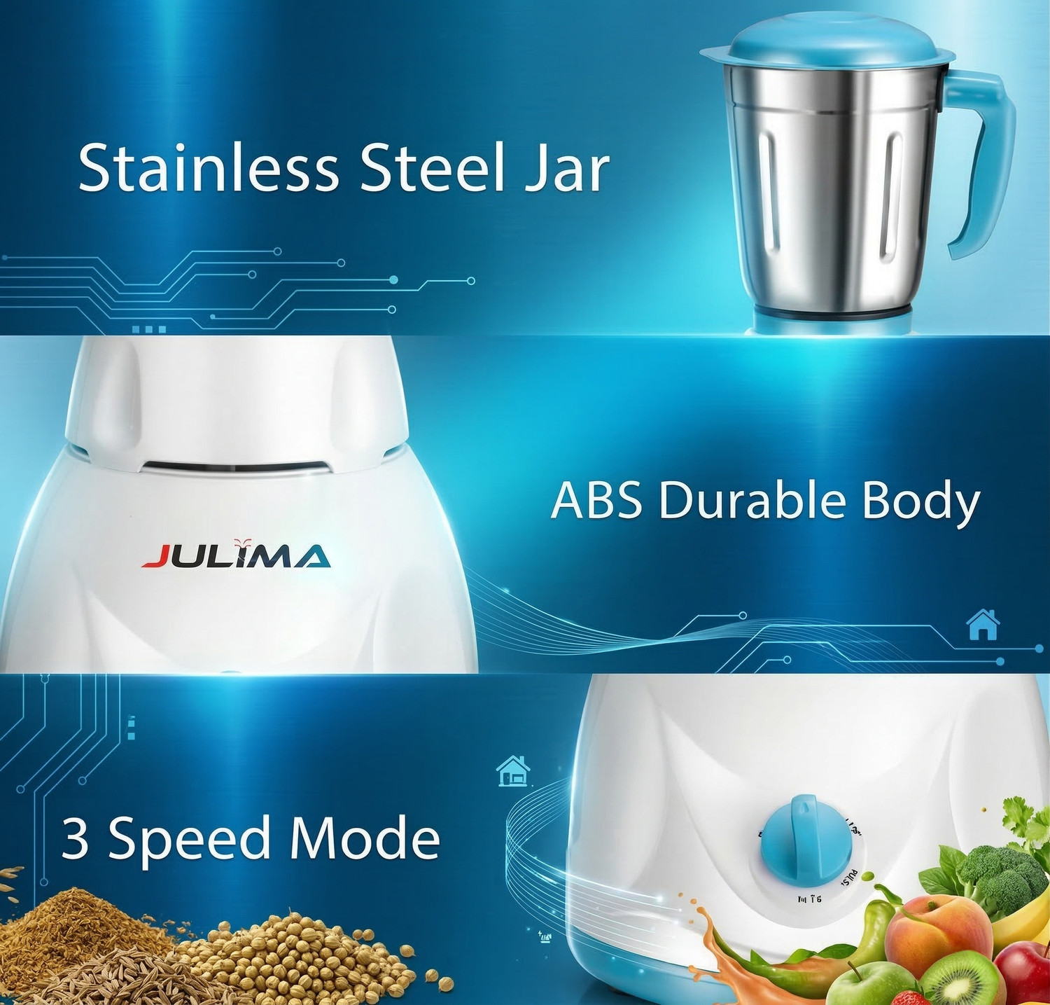 Image of JULIMA Superr Pro 750 W Juicer Mixer Grinder