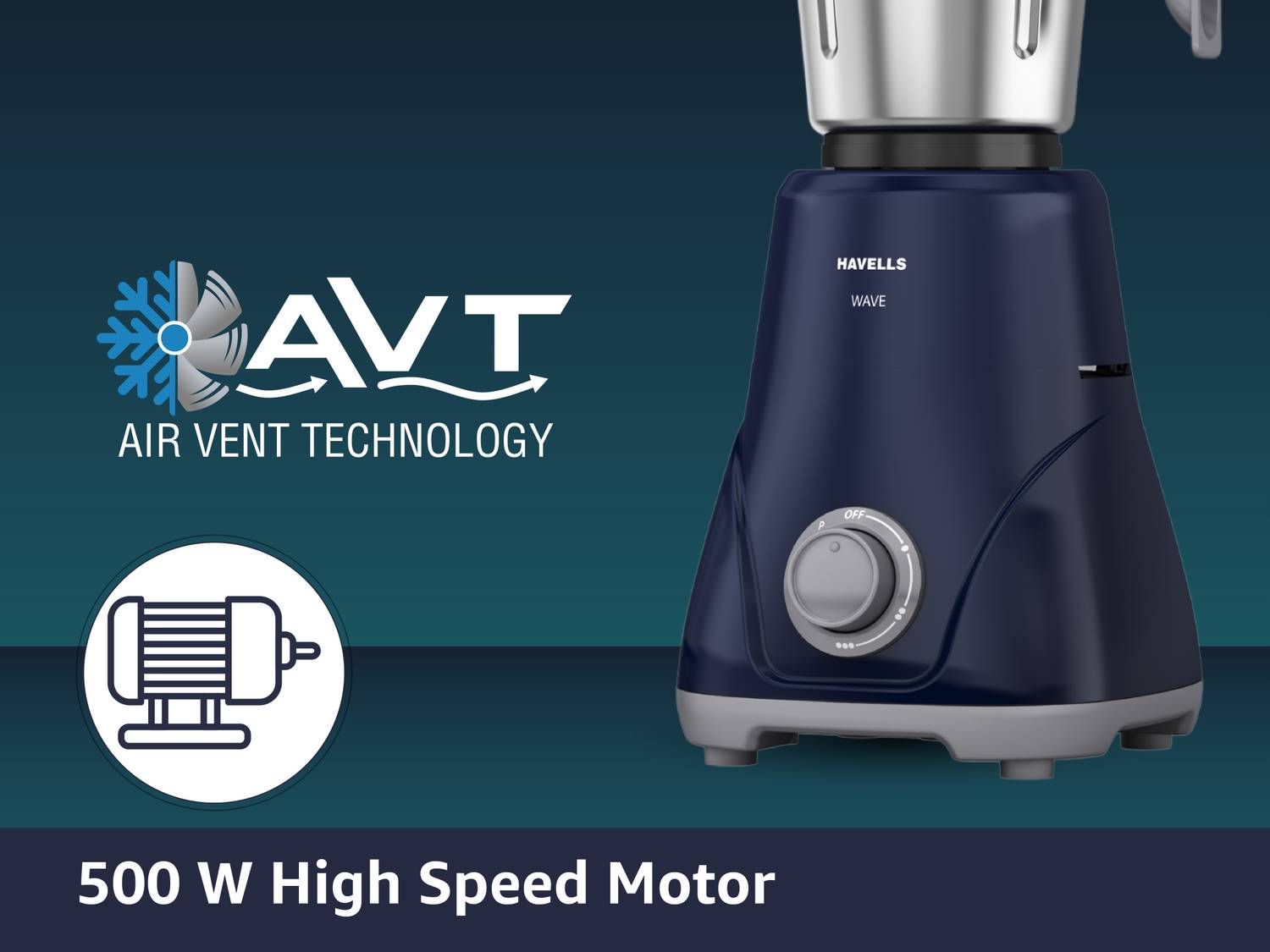 HAVELLS Wave 500 W Mixer Grinder Blue - Image 5