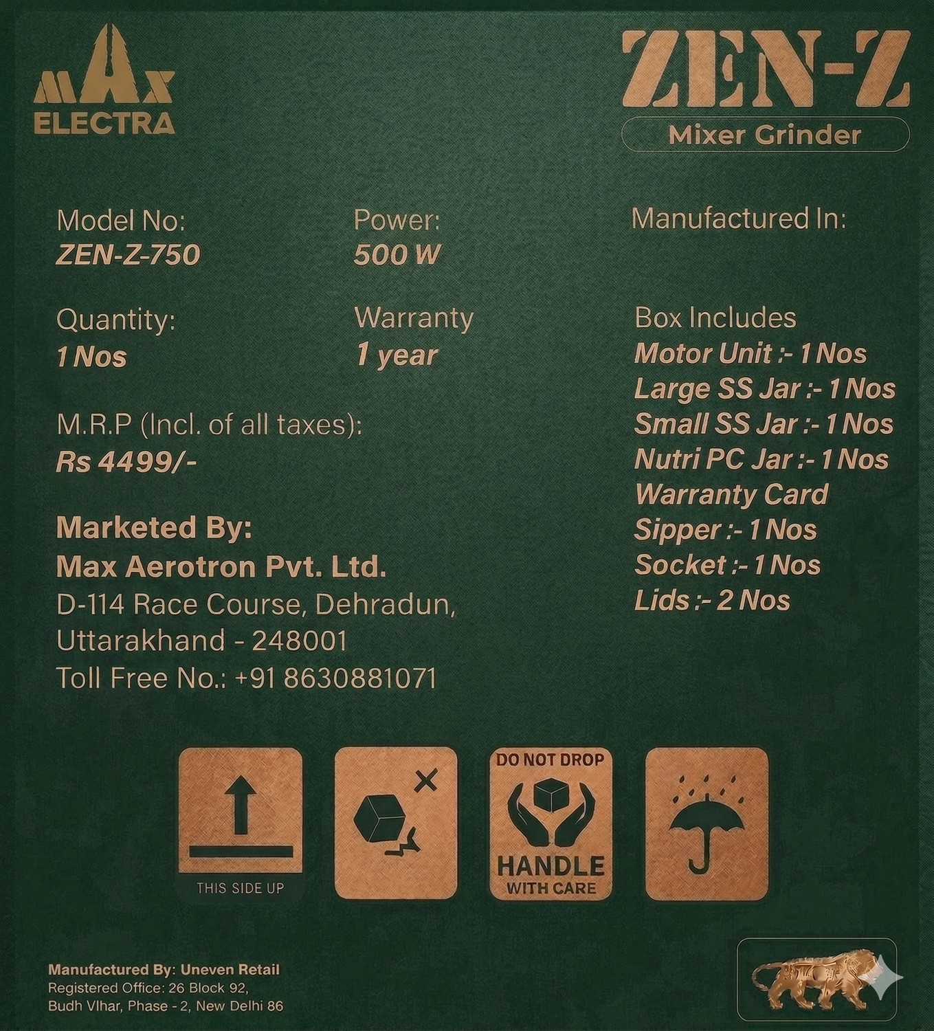 Image of MAX ELECTRA ZEN-Z43 500 W Juicer Mixer Grinder