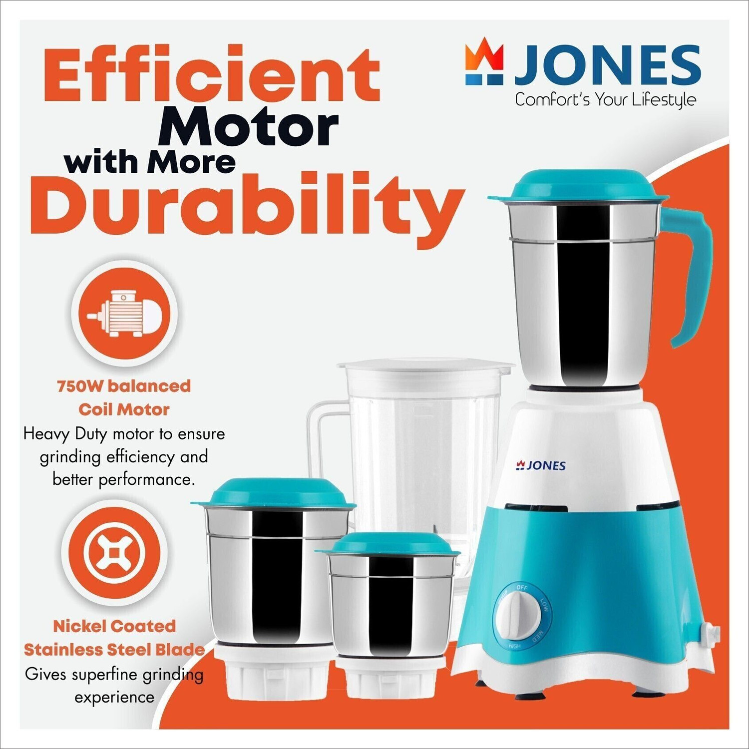 Image of Jones Thunder Pro 750 W Juicer Mixer Grinder