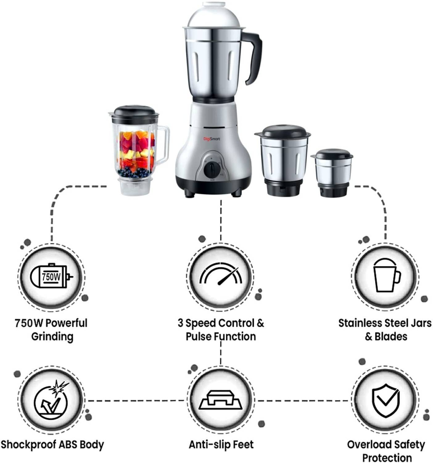 DIGISMART 4 Jars 750W Mixer Grinder - Image 3