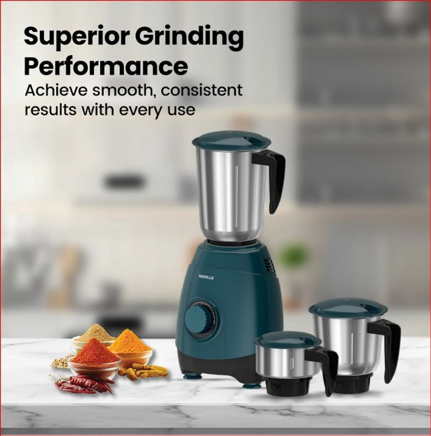 Image of HAVELLS ESO 750 W Mixer Grinder (ESO 750 W ( Pack of 1) | 3 Jars | Green)