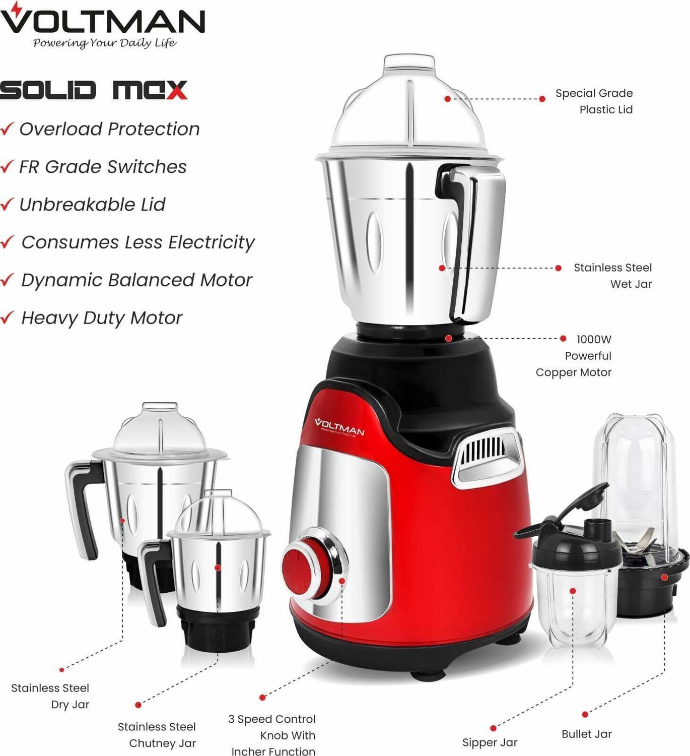 Image of VOLTMAN Solid Max mixer grinder 1000 W Juicer Mixer Grinder