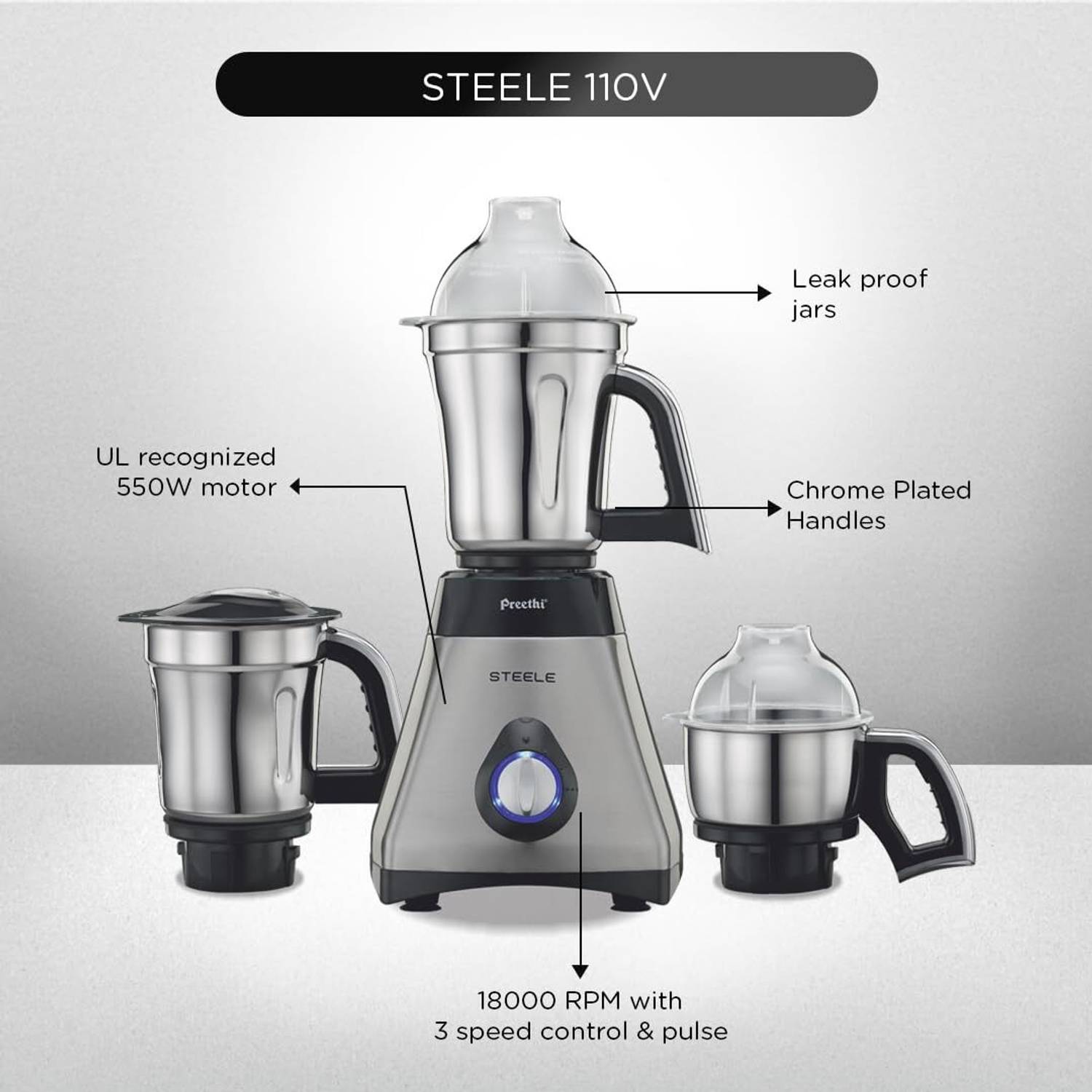 Preethi Steele 550 W Mixer Grinder Price in India - Buy Preethi