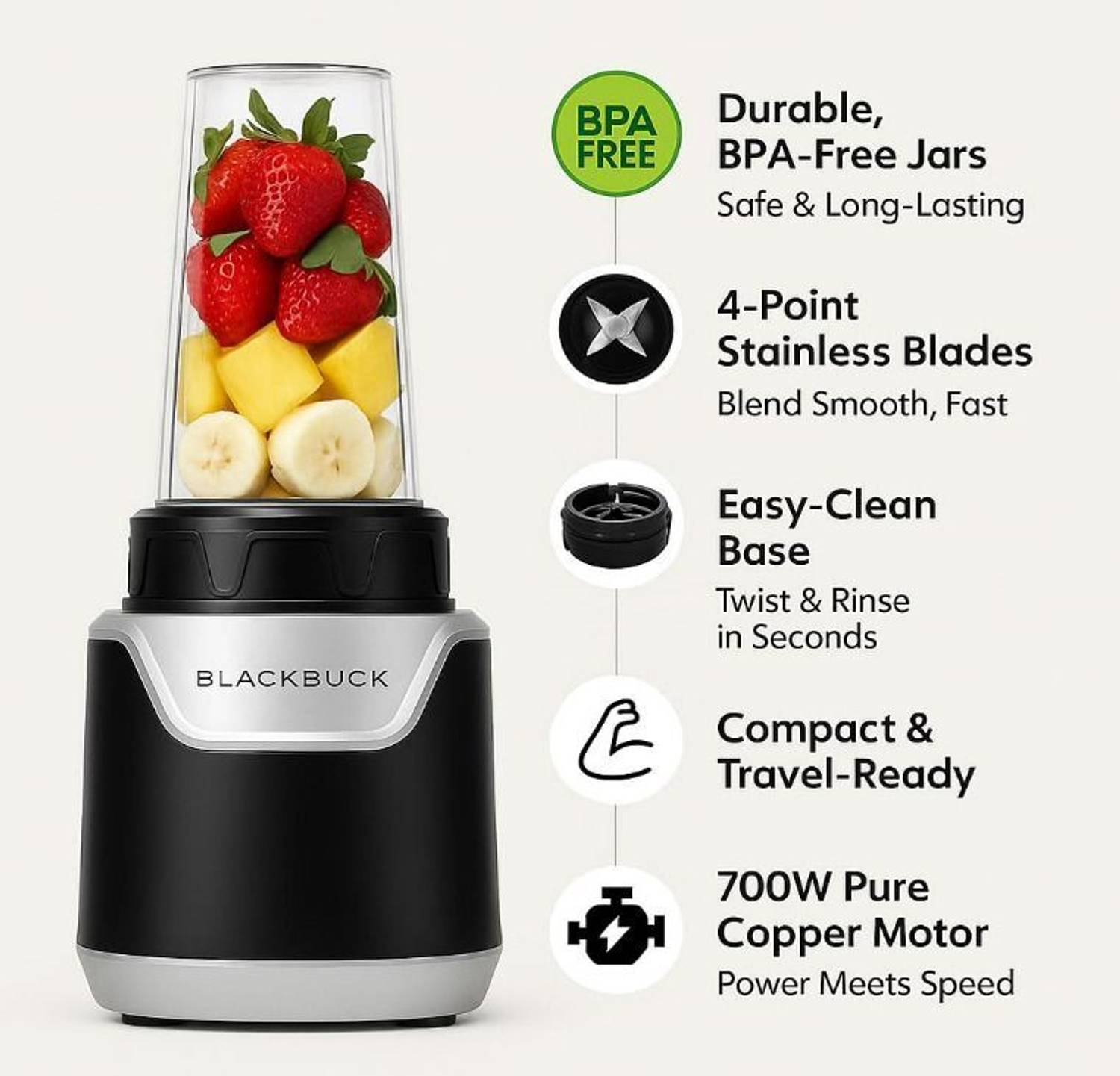 BlackBuck 600W 22000 RPM Mixer Blender - Image 4