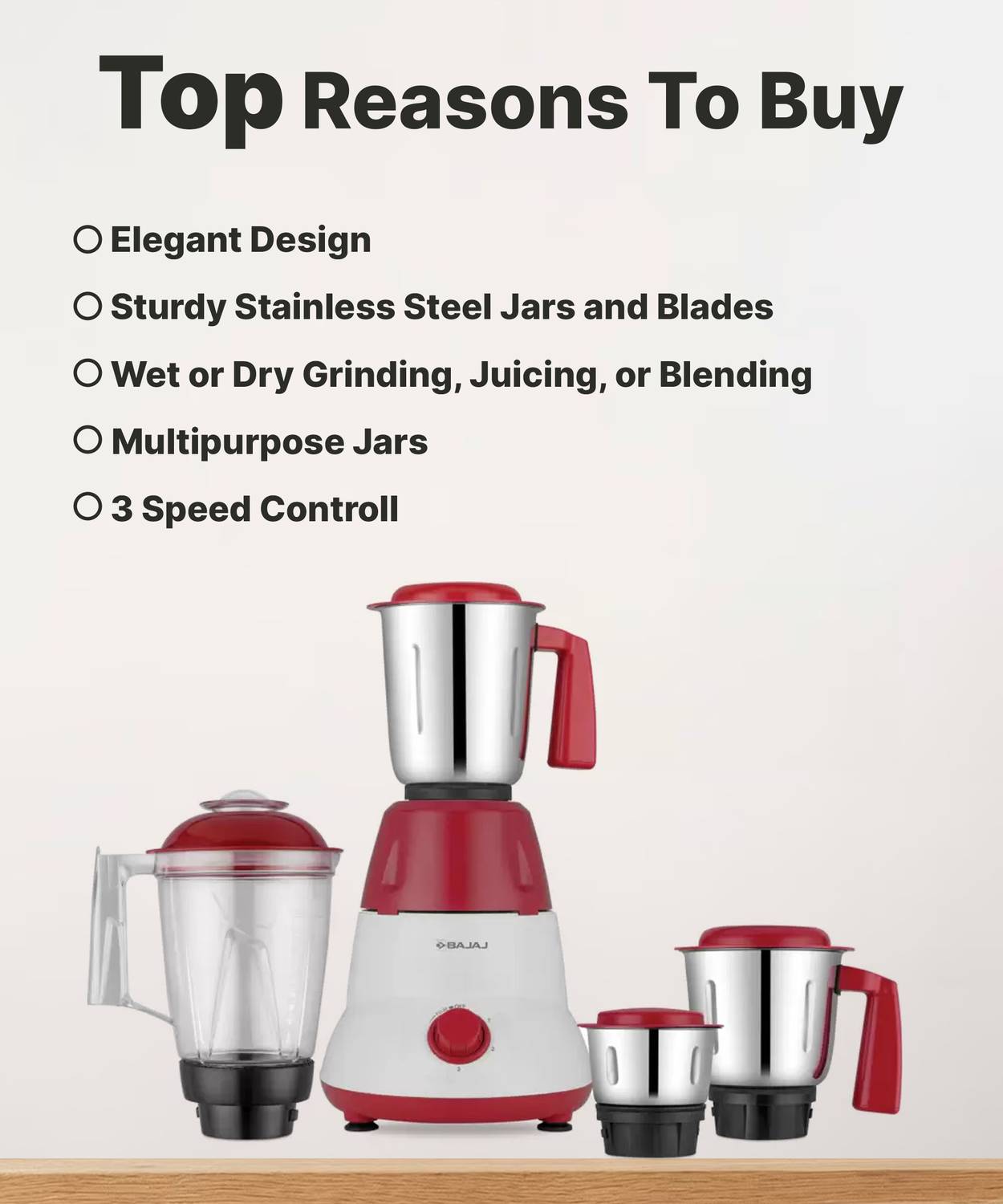 BAJAJ GX-75 750W Mixer Grinder White - Image 3