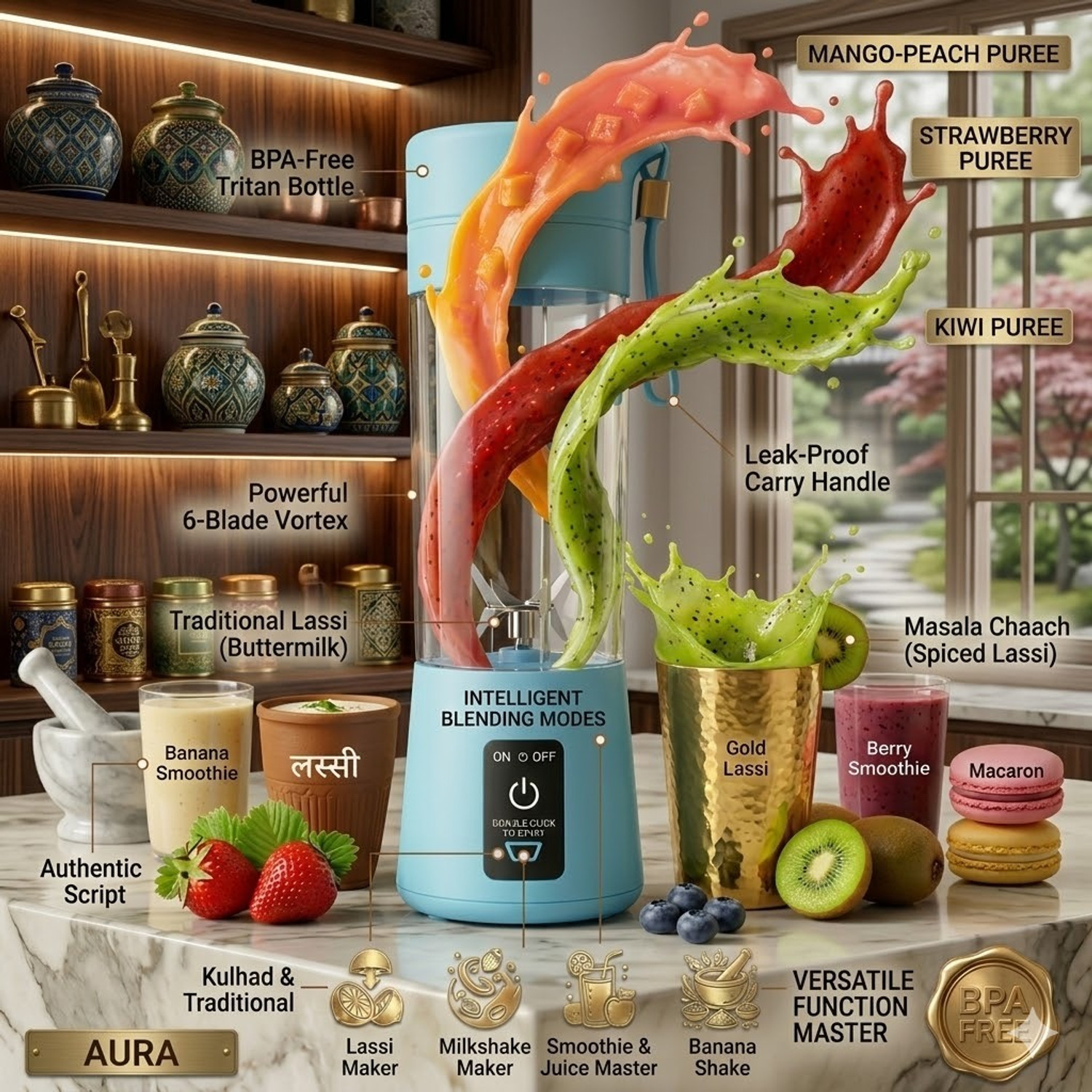 Image of VINTRIX BLEND-380ML-USB-6B-SHAKE-SMOOTHIE-COFFEE-MAKER-PRO 150 W Juicer Mixer Grinder