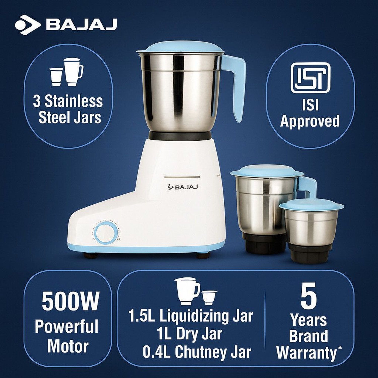 Image of BAJAJ ION 500 W Mixer Grinder