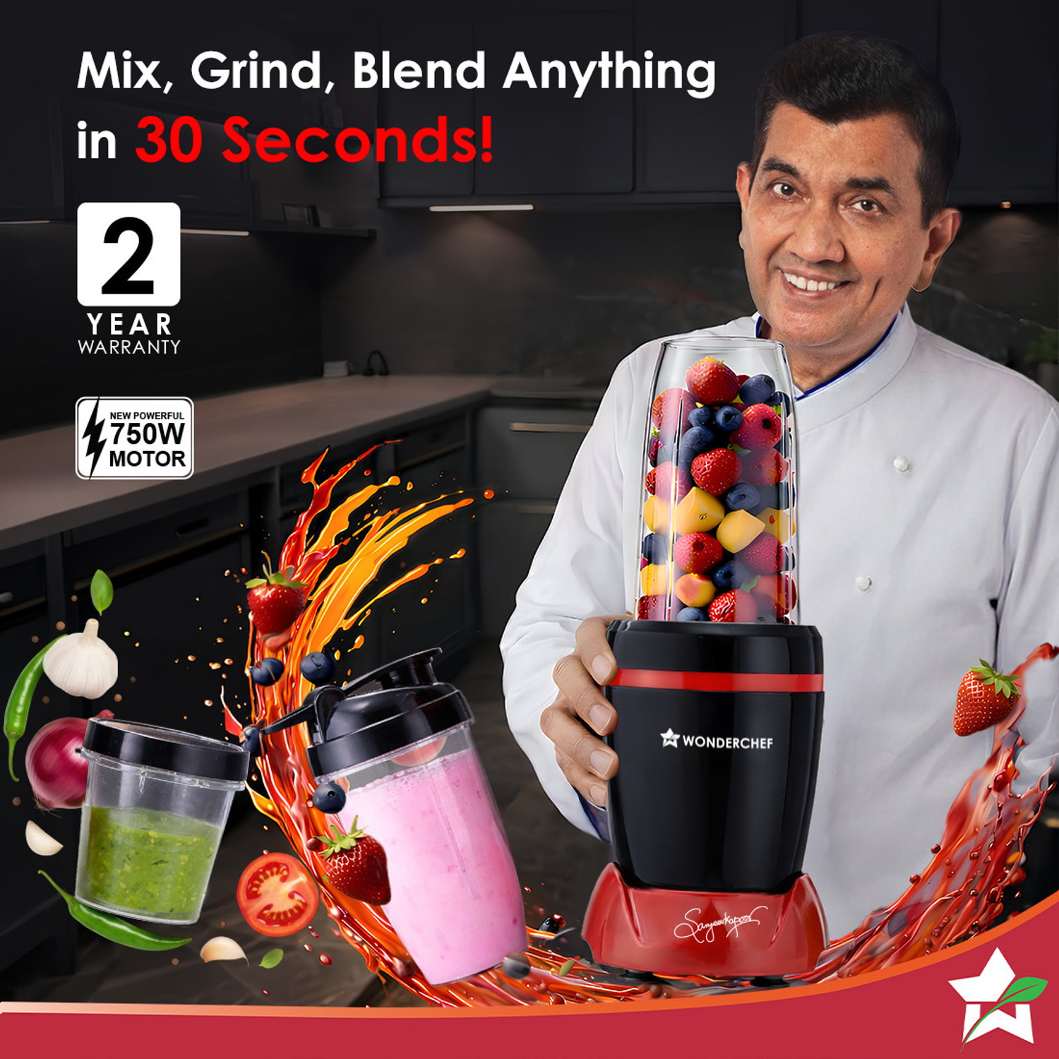 Image of WONDERCHEF Nutri-Blend Turbo 750 W Juicer Mixer Grinder