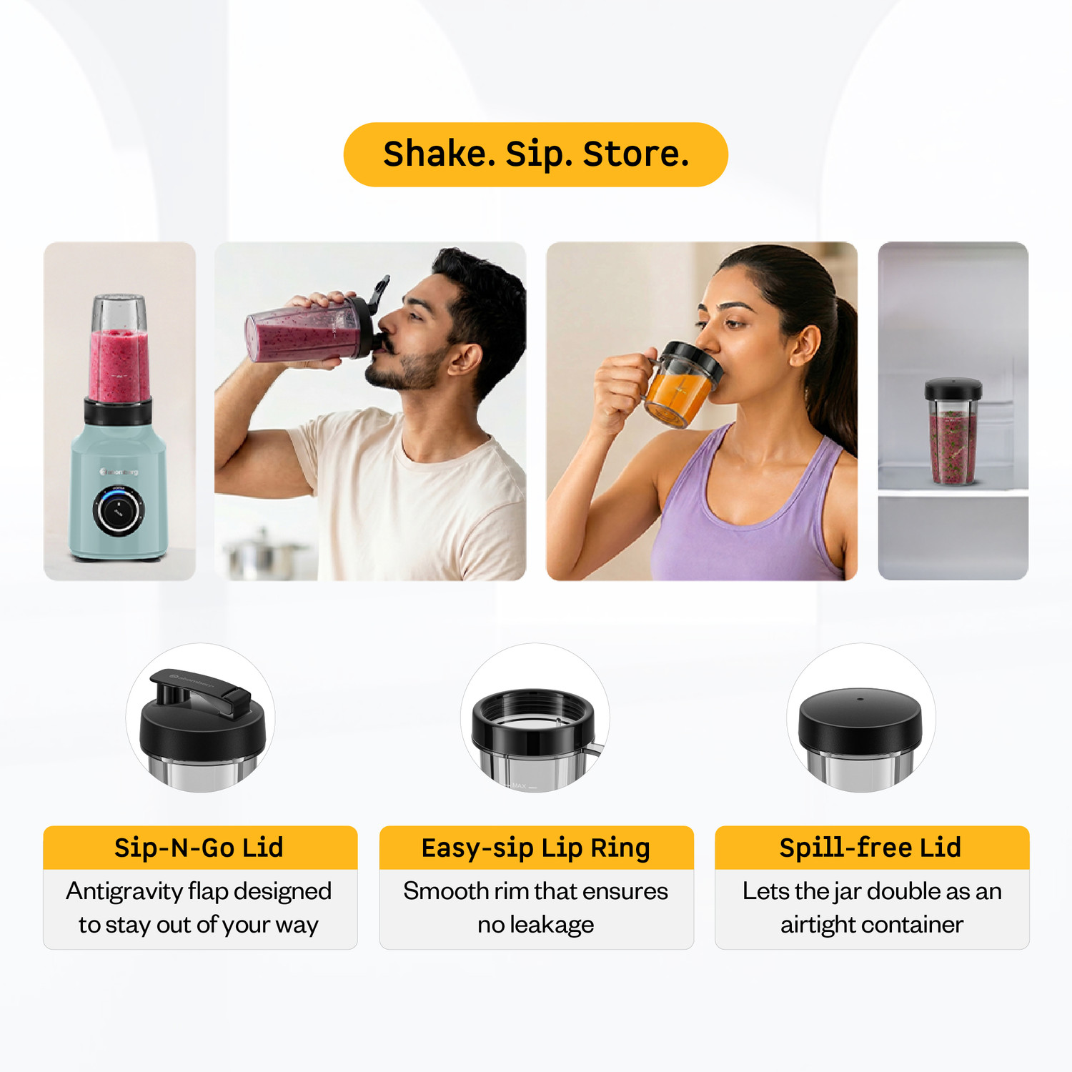 Image of Atomberg Blend&Carry Jar|0.7 Duo Jar|0.4 L Solo Jar|Shake. Sip. Store.| Mixer Juicer Jar