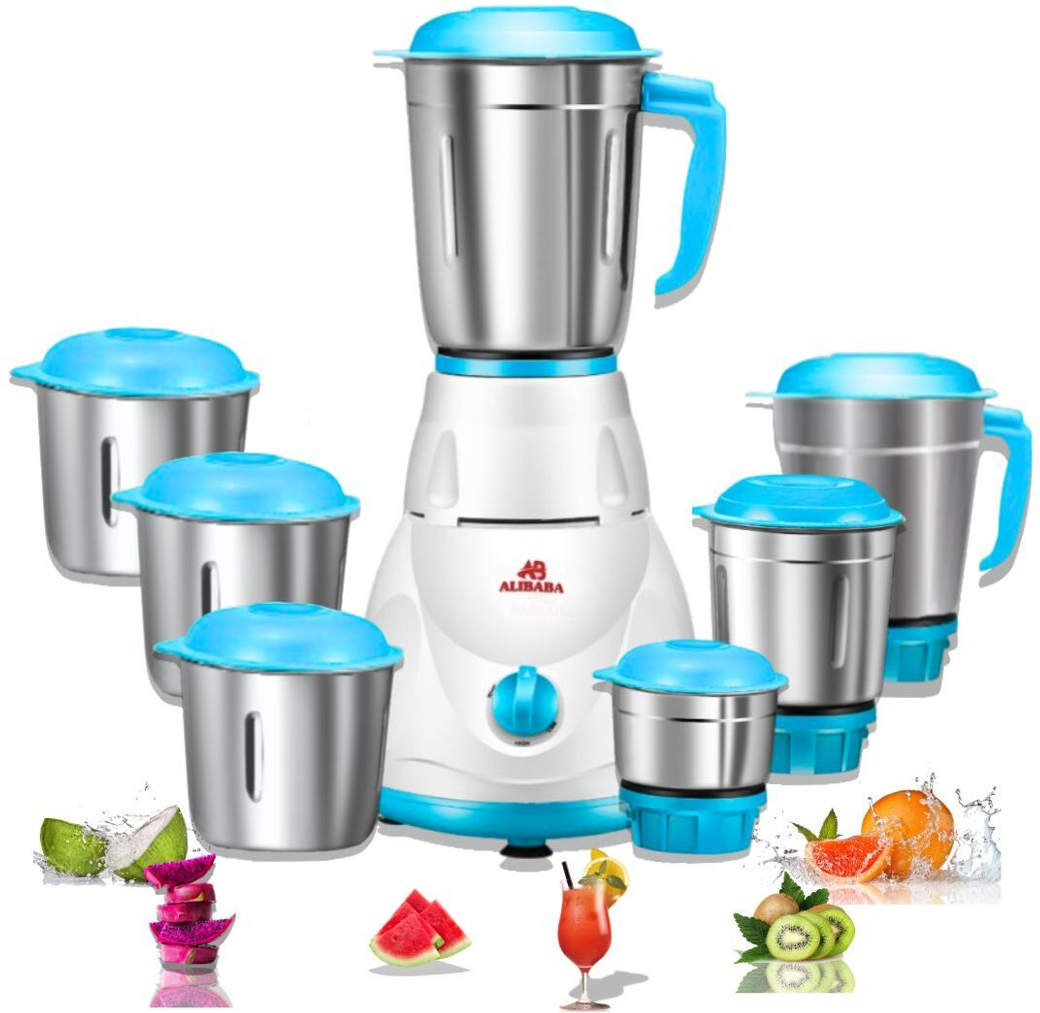 Image of Alibaba ELITE SEVEN 750 WATT 7 JAR (2 LIQUID, 1 GRINDER, 1 CHUTNEY POT, 3 STORAGE JARS) 750 W Juicer Mixer Grinder