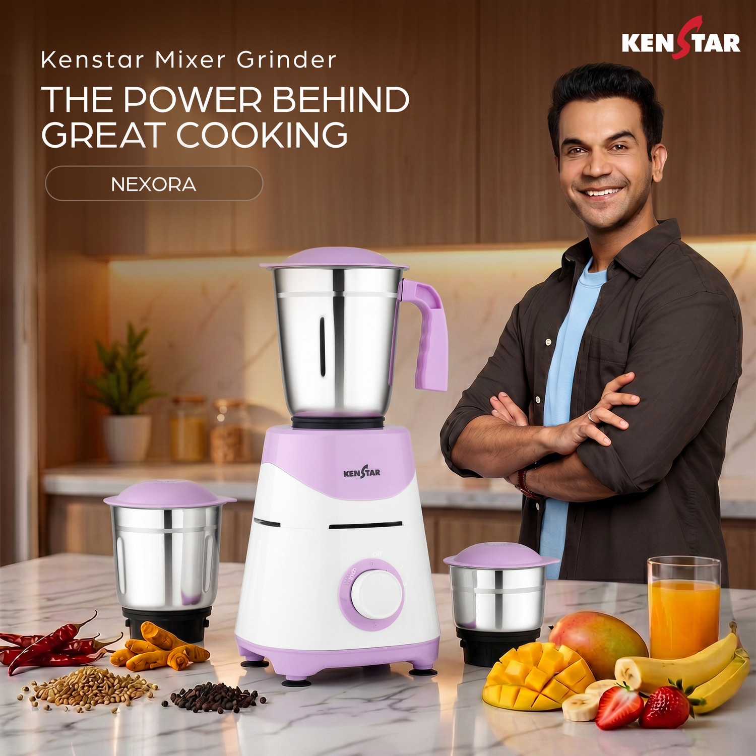 Image of Kenstar NEXORA with 3 Multipurpose Jars | (1.2 L, 0.8 L, 0.4 L) 500 W Mixer Grinder