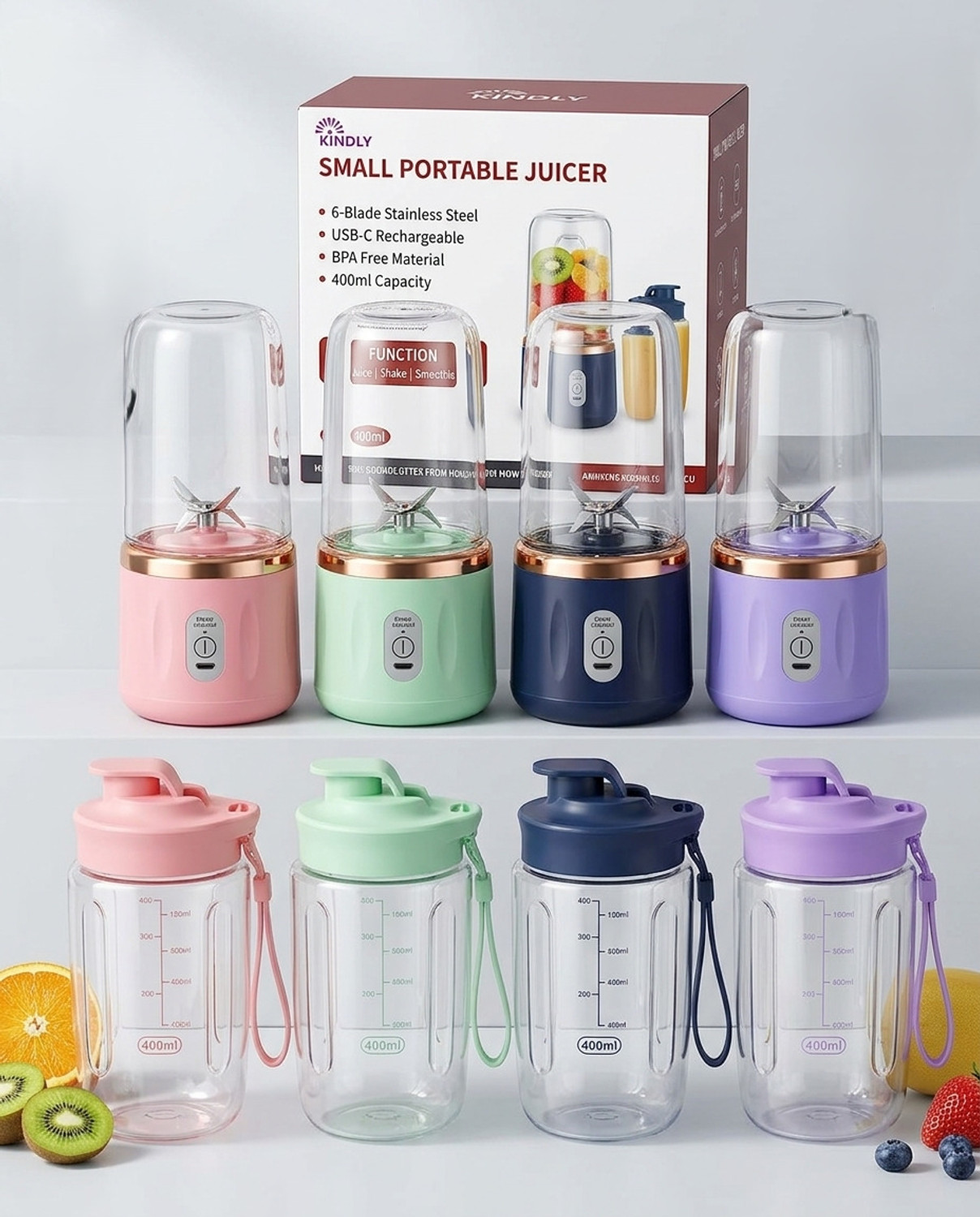 Image of GG Gift Portable USB Rechargeable Juicer 400ml | 6-Blade Stainless Steel Blender 50 W Juicer